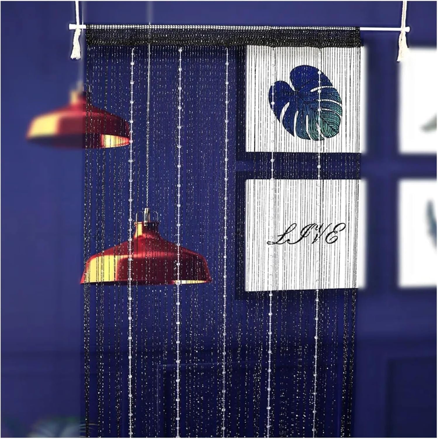 Crystal Beaded Curtain for Doorway Wall Window Black