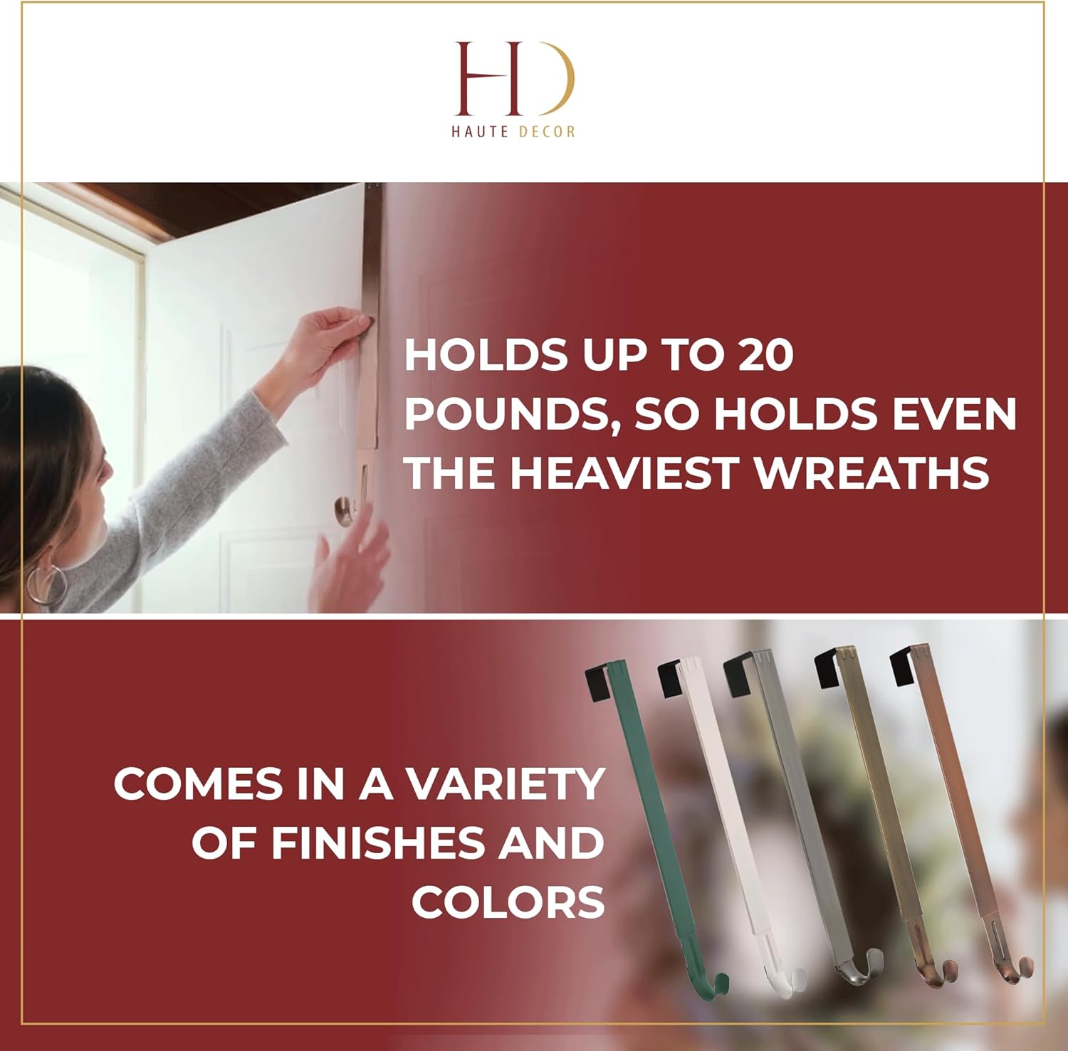 Haute Decor Adjustable Wreath Hanger 2 Pack Antique Brass