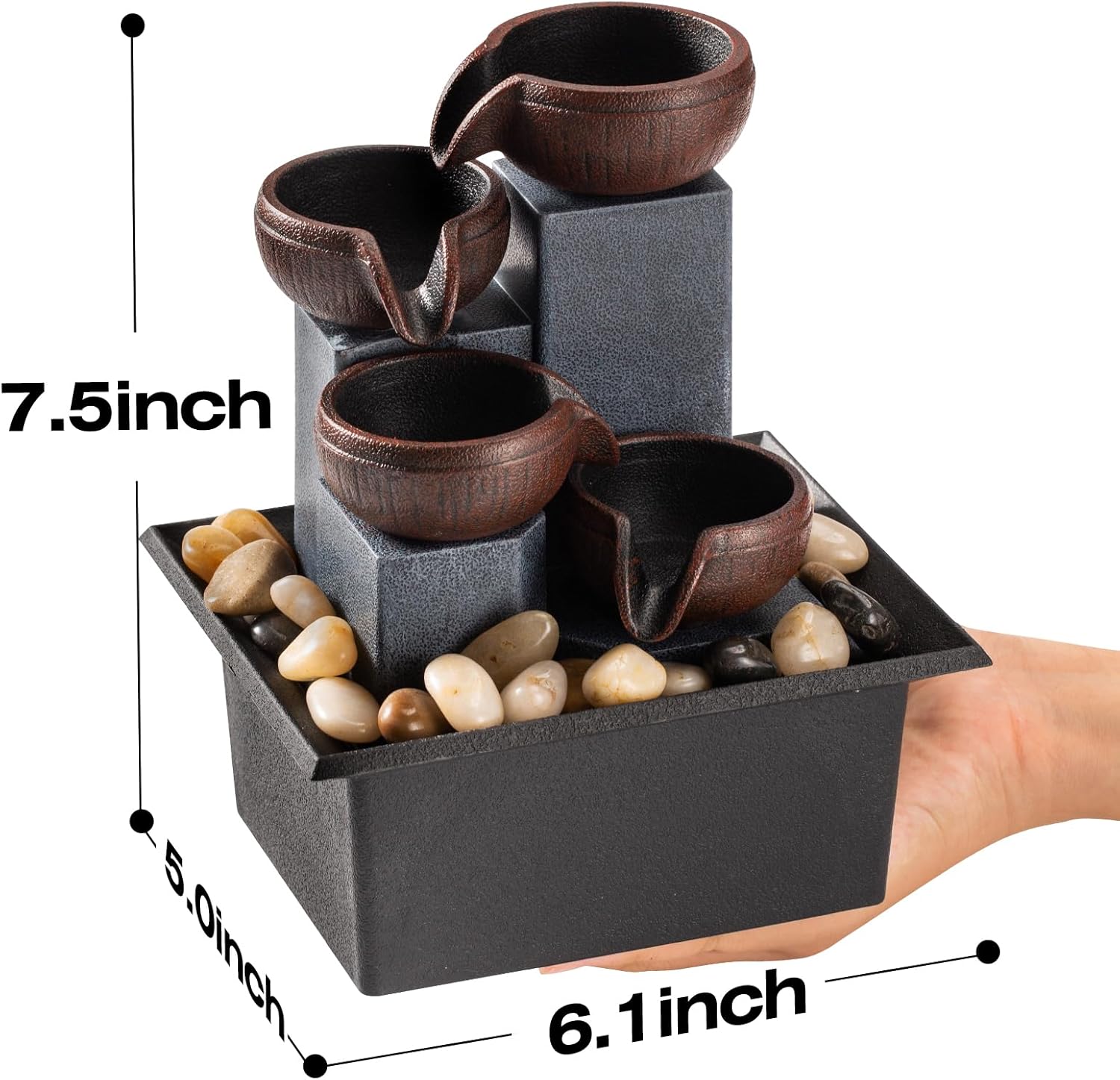 AMOOTEK Tabletop Fountain with LED Lights and Rocks