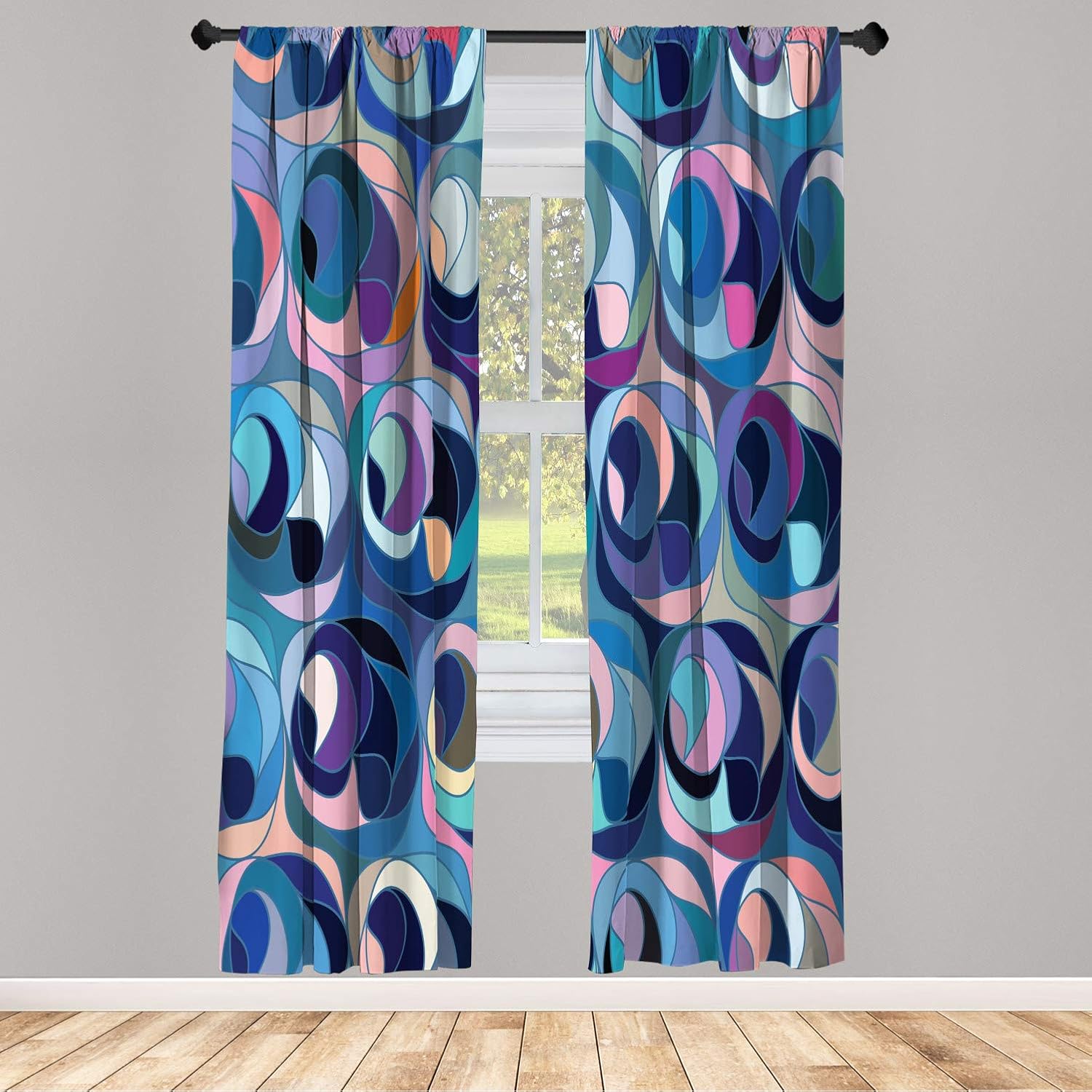 Ambesonne Abstract Window Curtains Blue Navy 28x63 2 Panel Set