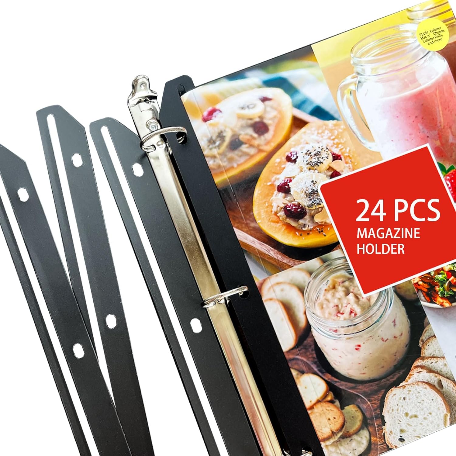24Pcs Black Magazine Holder For Binder 3 Hole Punched