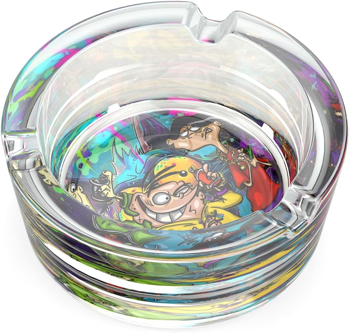 Cute Glass Ashtray with Cartoon Design Yellow