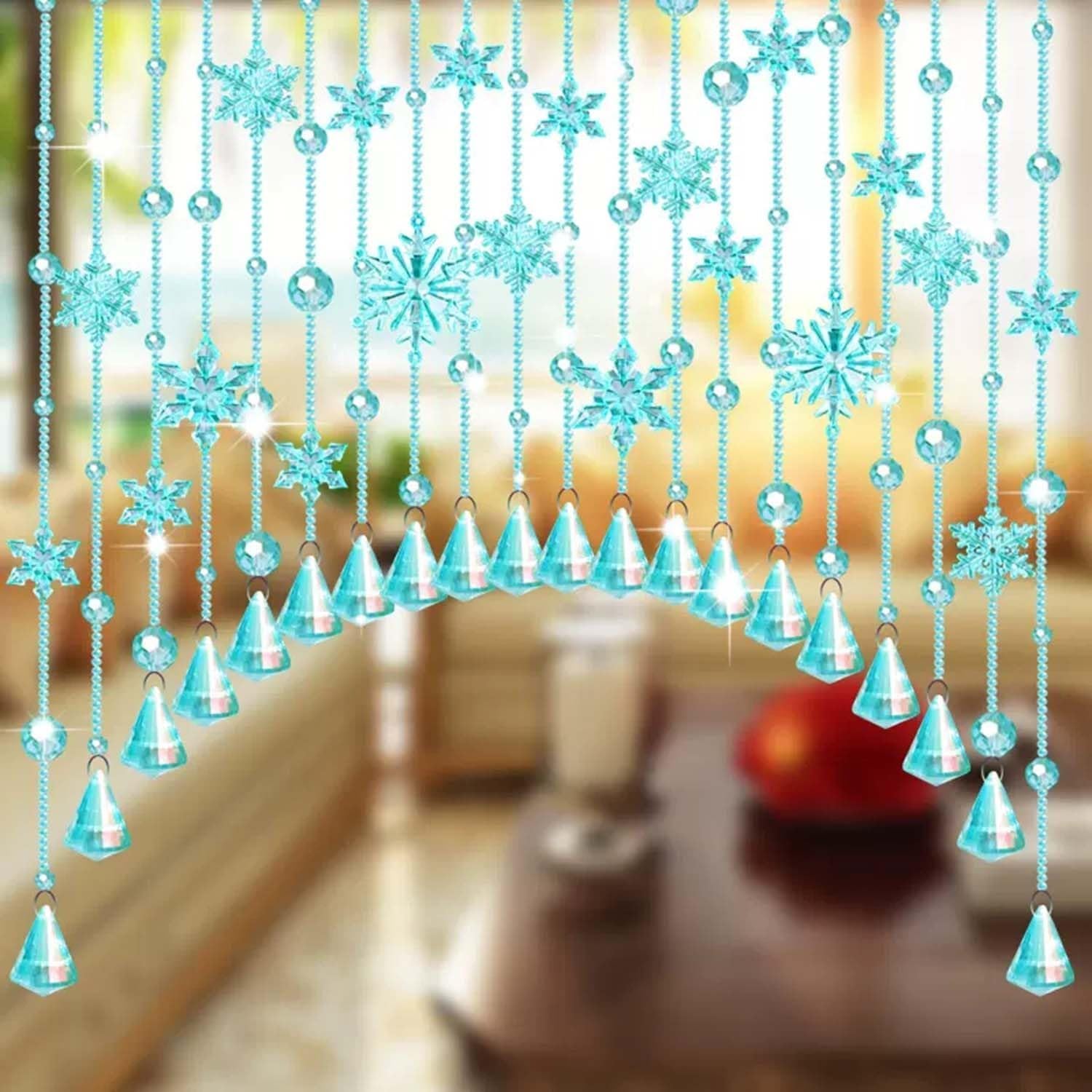 Clear Blue Purple Pink Sparkle String Curtain