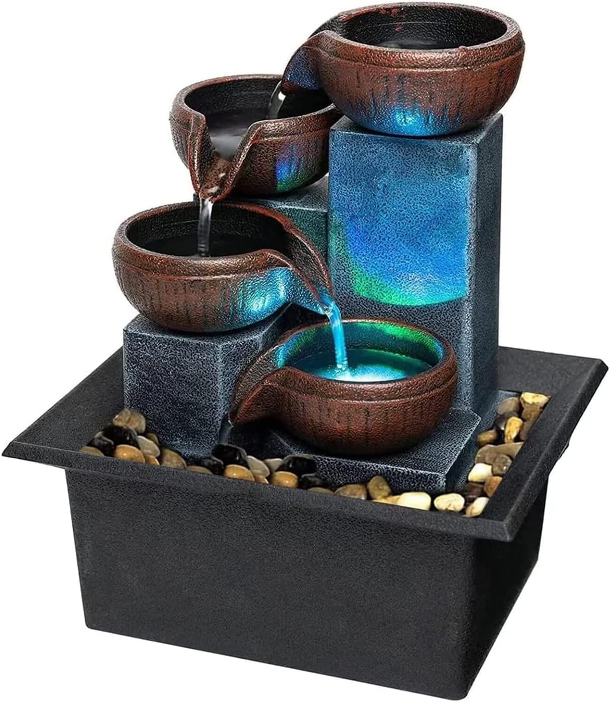 Small Indoor Relaxation Tabletop Fountain with LED Light and Natural Rocks
