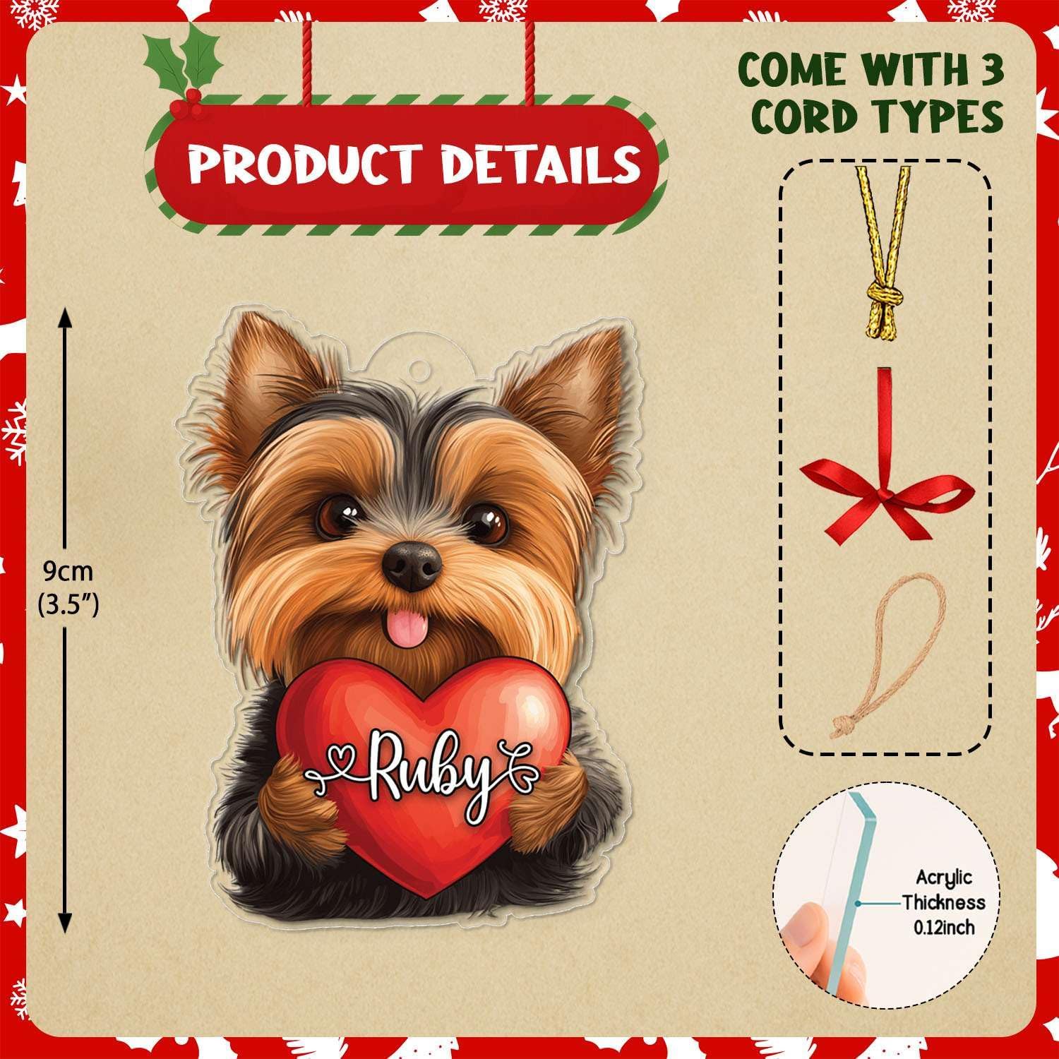 Custom Name Yorkshire Terrier Christmas Ornament
