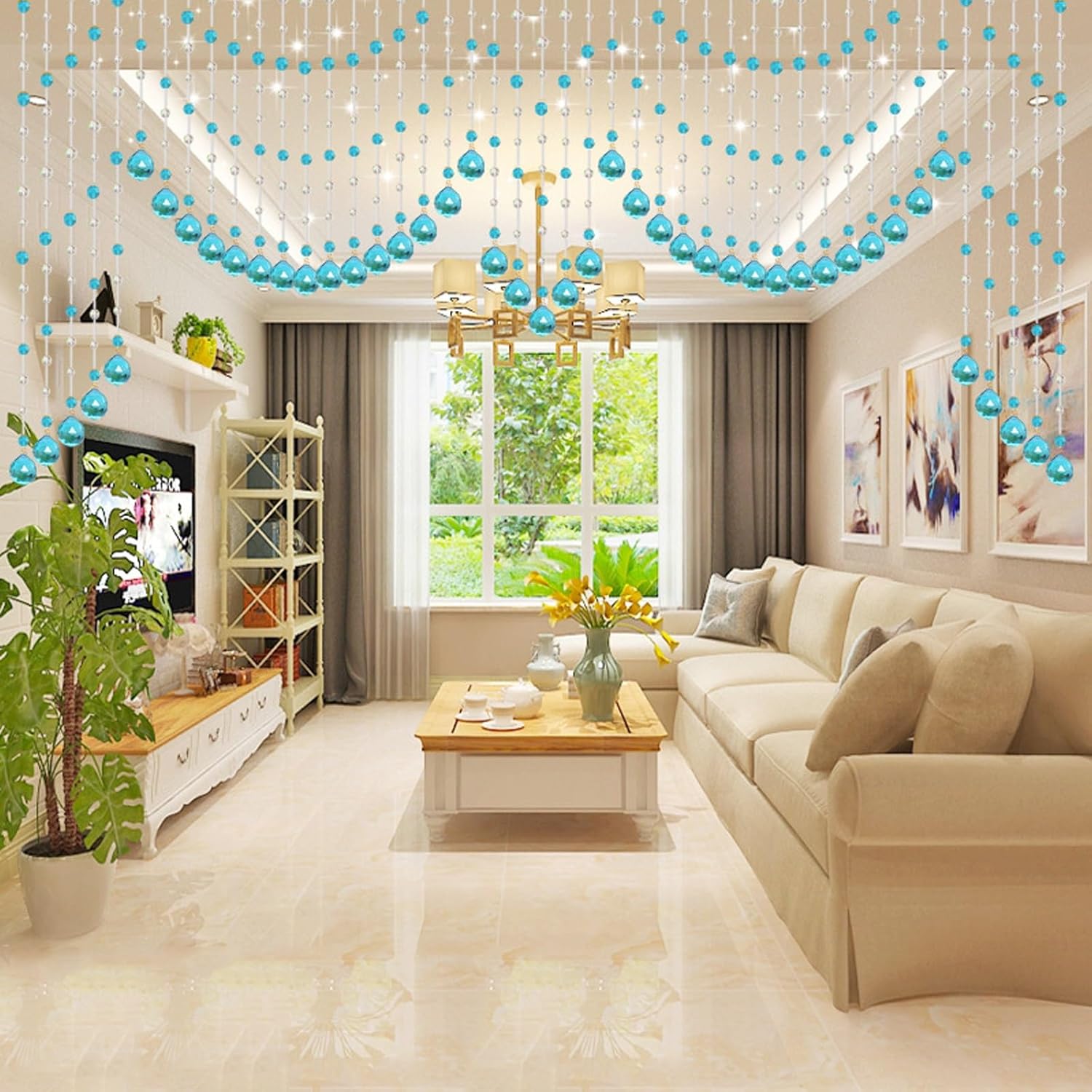 Blue Crystal Beaded Curtain with 85 Strings