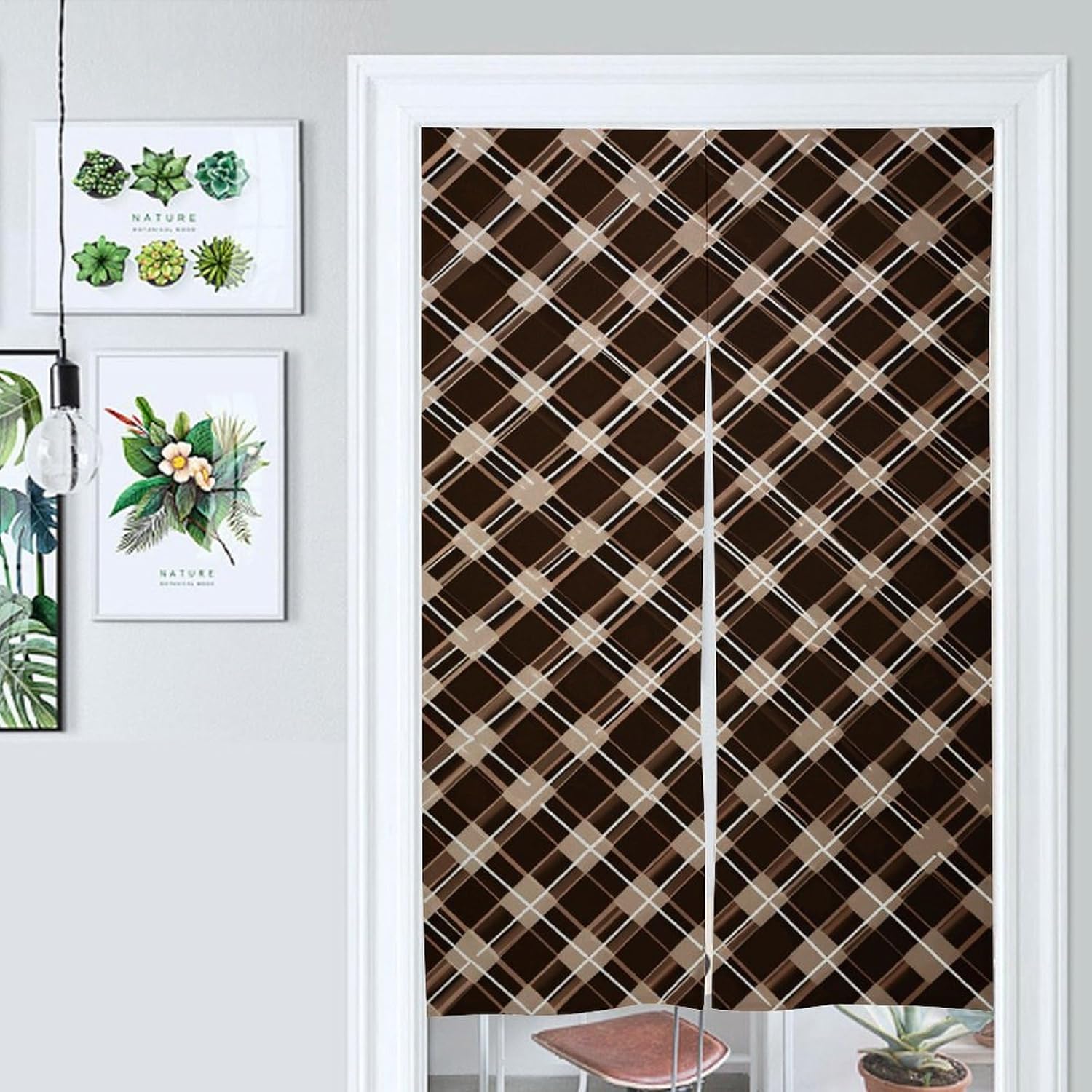 Brown and White Door Curtain Panel 17x57 Inch Split Door Divider