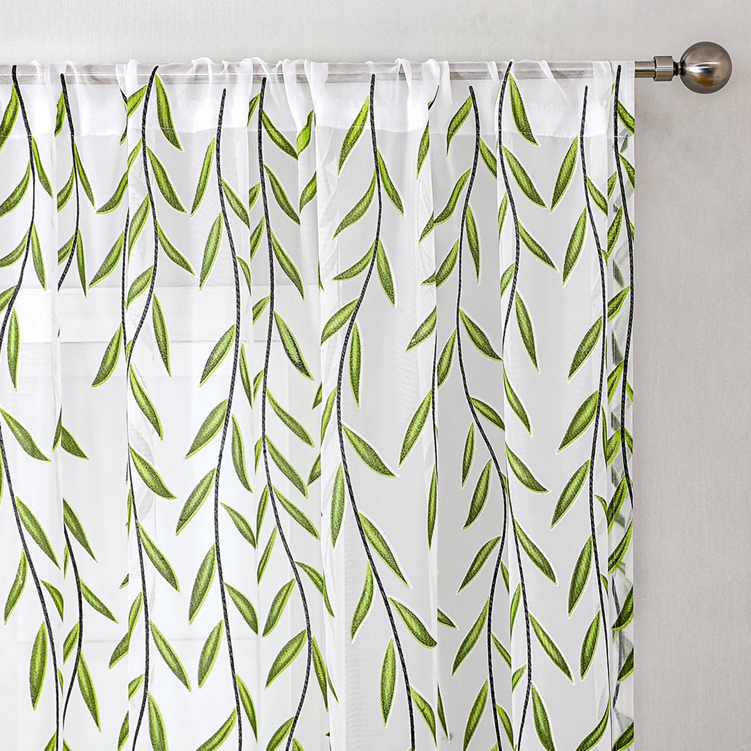 BROSHAN Sheer Curtains 72 Inches Long Leaf Pattern 2 Panel Set