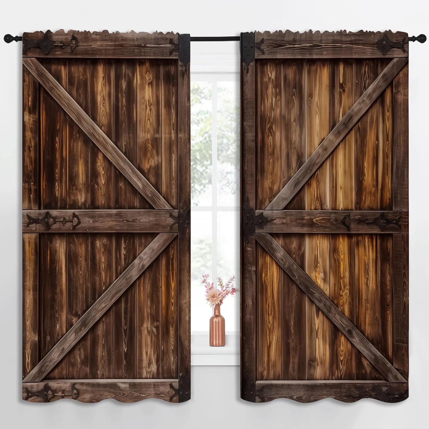 Rustic Barn Door Blackout Curtains 63x63 inch