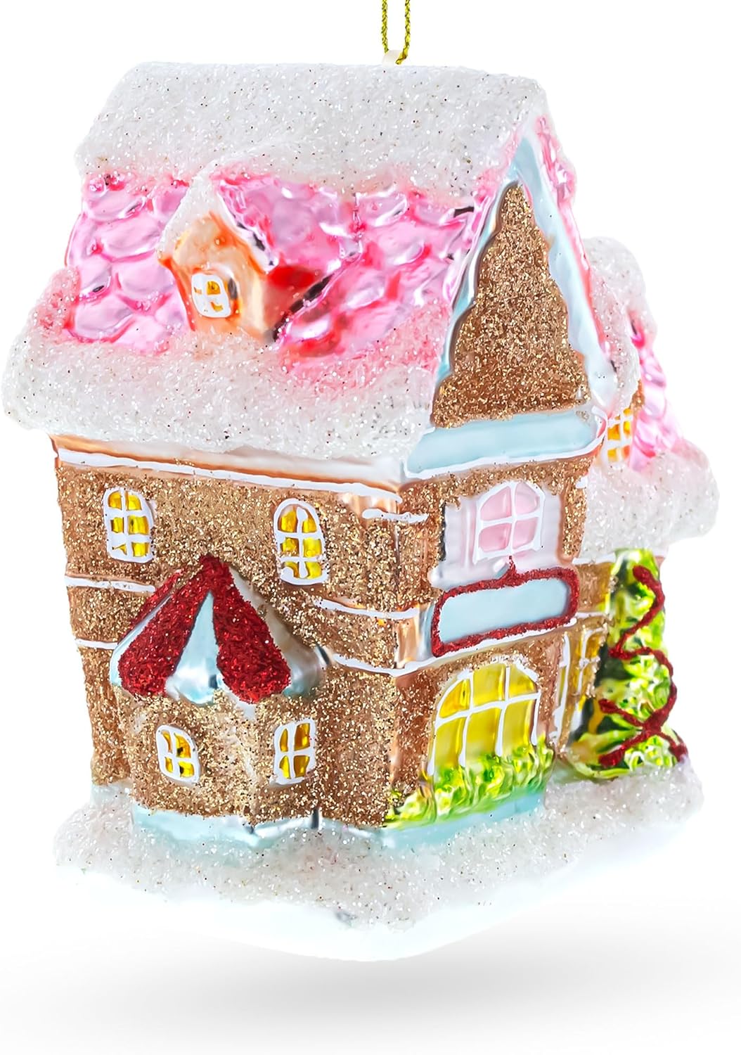 Decorated Gingerbread House Blown Glass Ornament