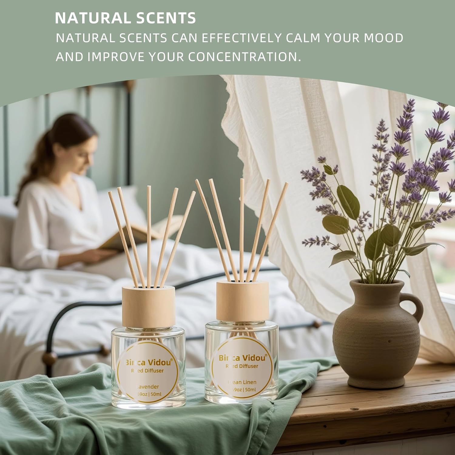 Binca Vidou Reed Diffuser Set Lavender Linen Natural Scent