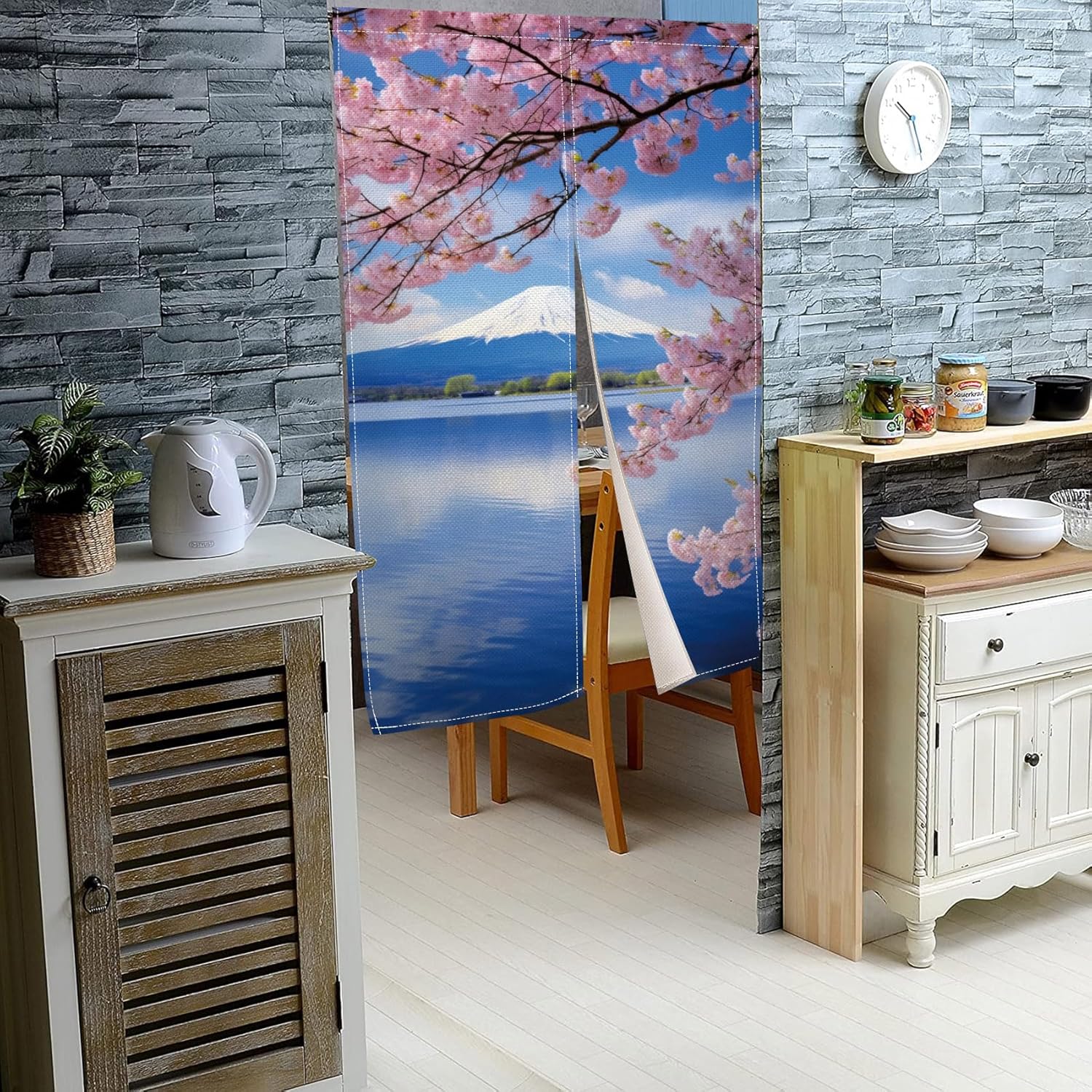 Japanese Mount Fuji Noren Door Curtain for Home and Kitchen