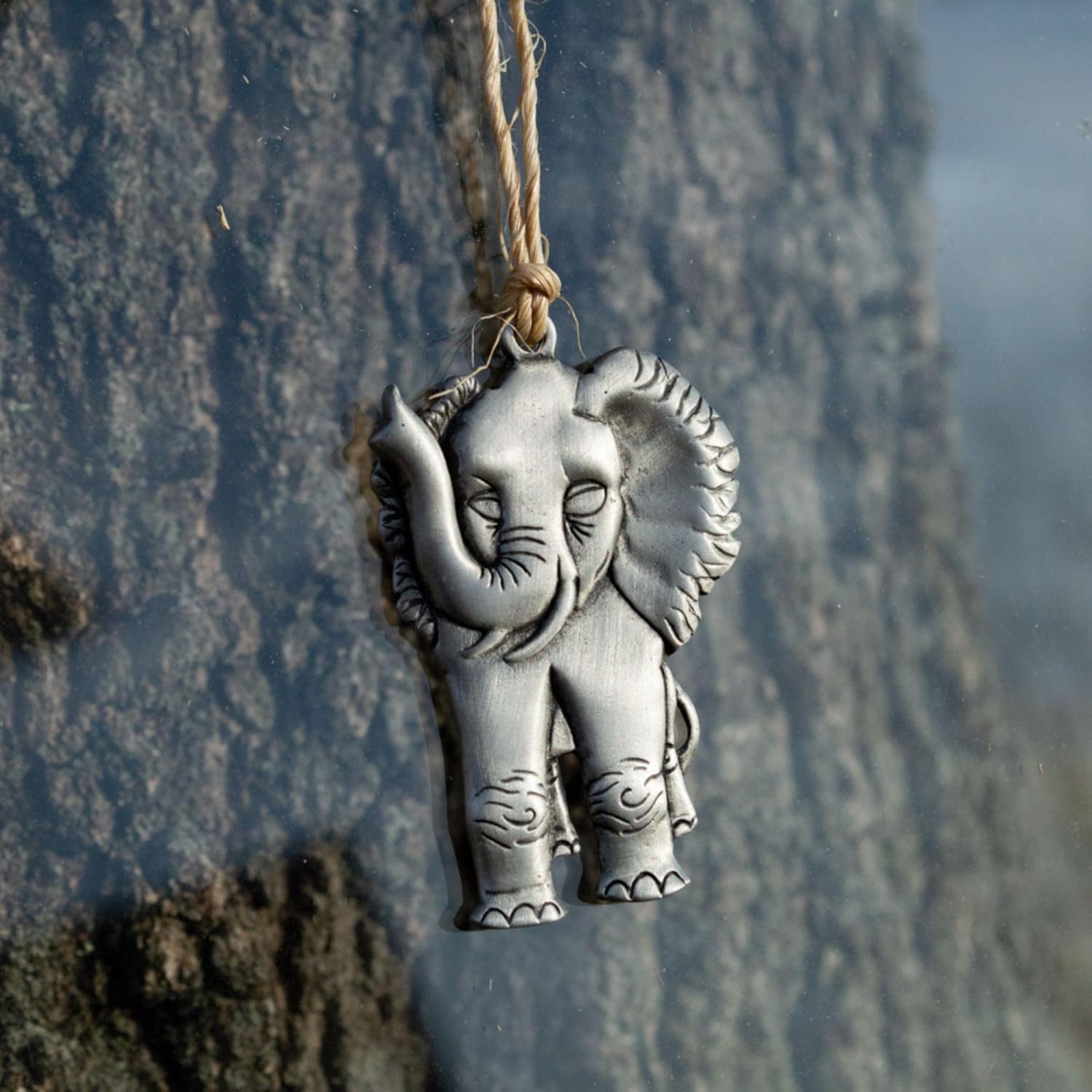 Happy Elephant Pewter Window Hanging Ornament with Satin Finish