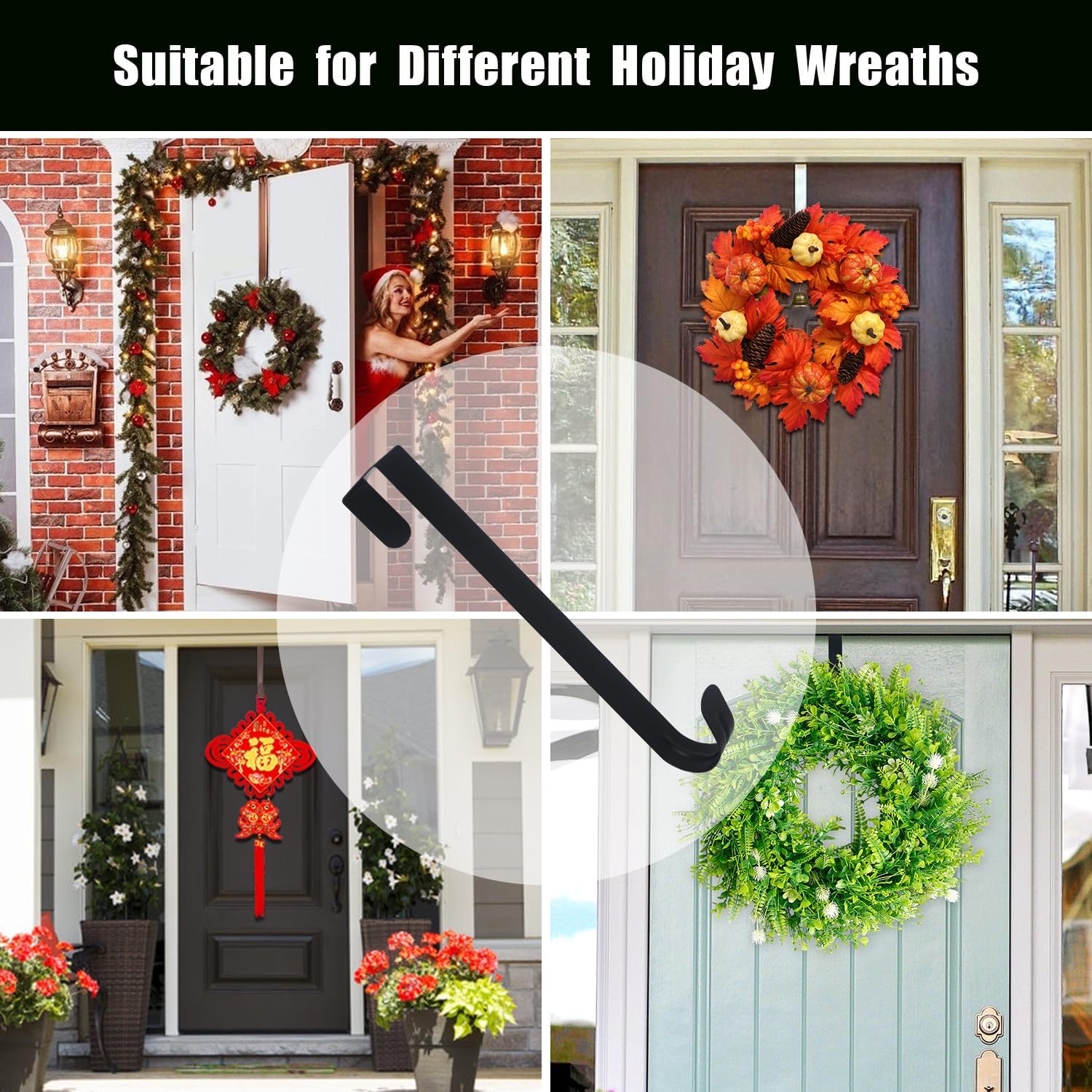 GameXcel 15 Inch Black Wreath Hanger for Front Door