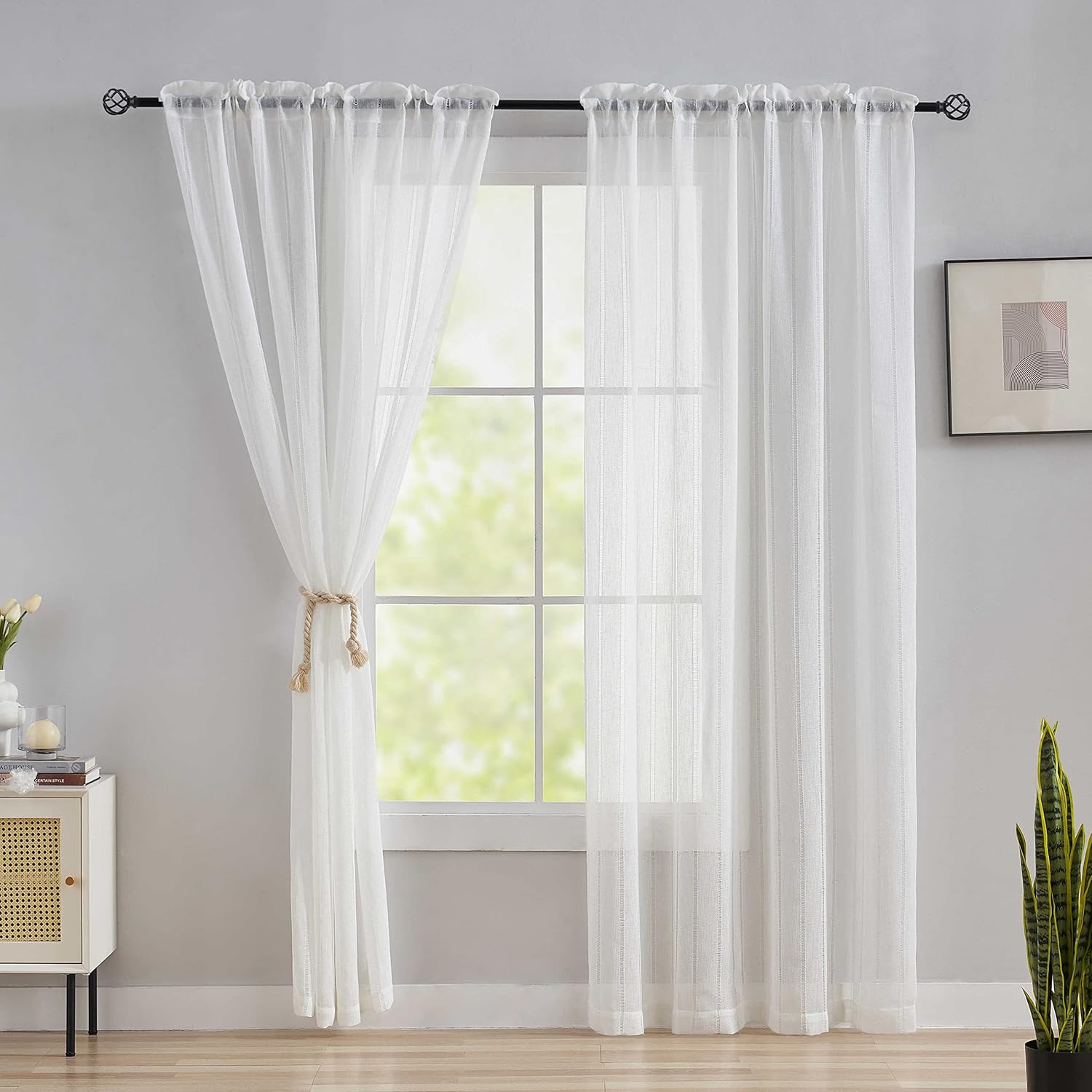 Home Brilliant Striped Semi Sheer Curtains 2 Panels 54x72
