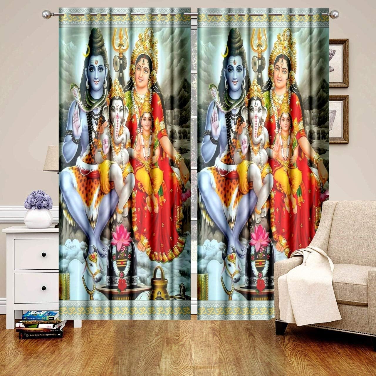 Generic Aashita Creations 3D Print Curtain 4x5ft for Mandir Pooja Room