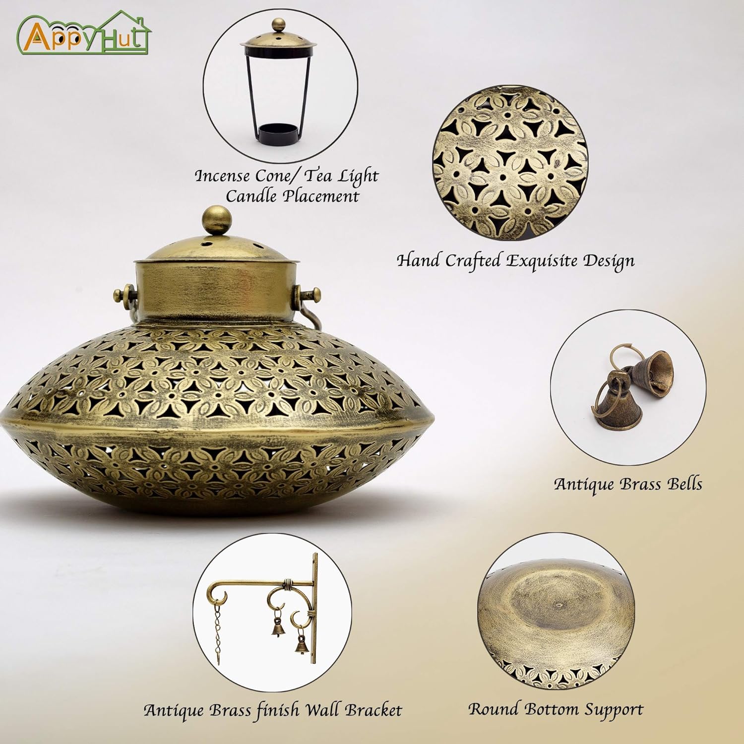 AppyHut Hanging Incense Burner with Brass Bells
