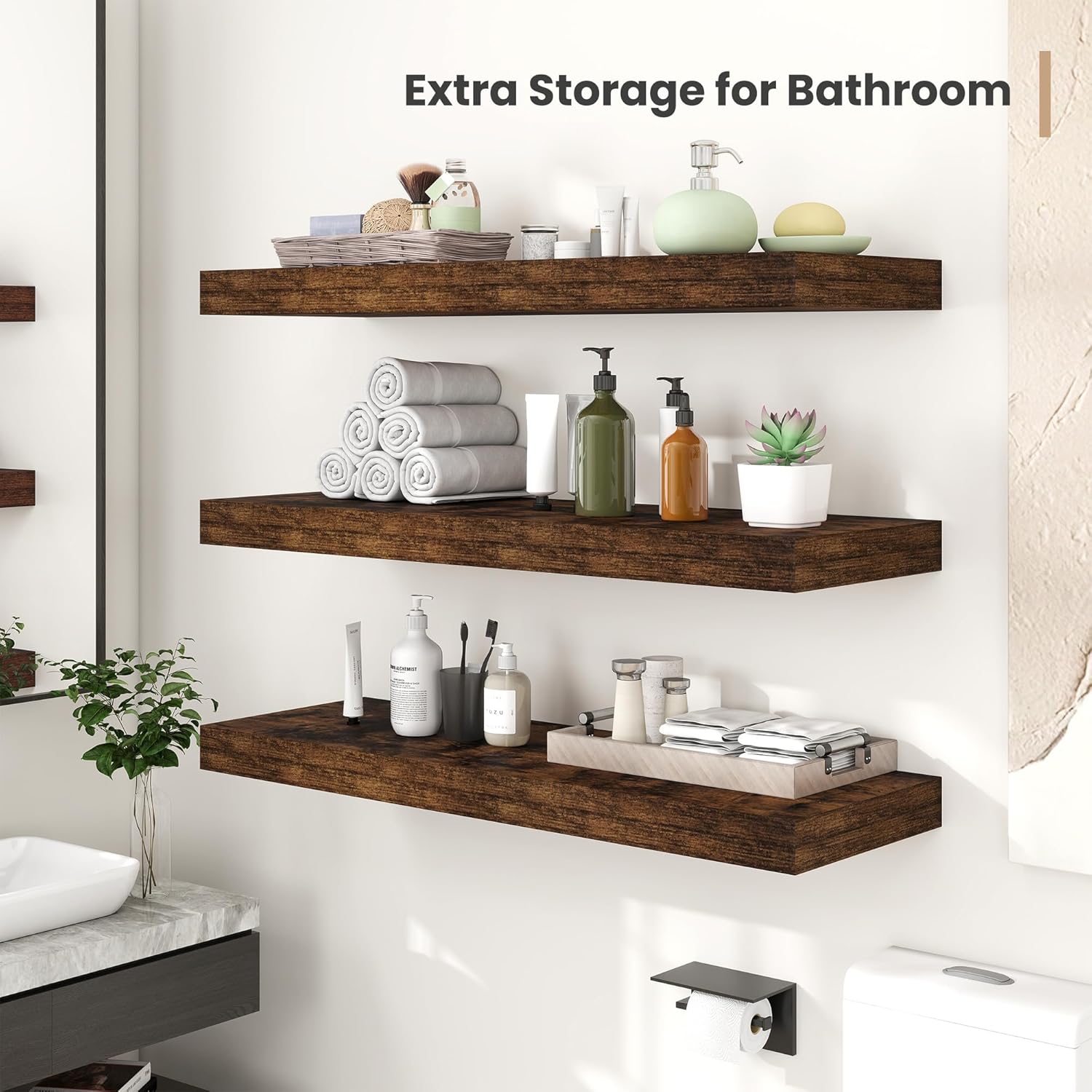 Heimlove 12 Deep Floating Shelves 2 Pack Rustic Brown