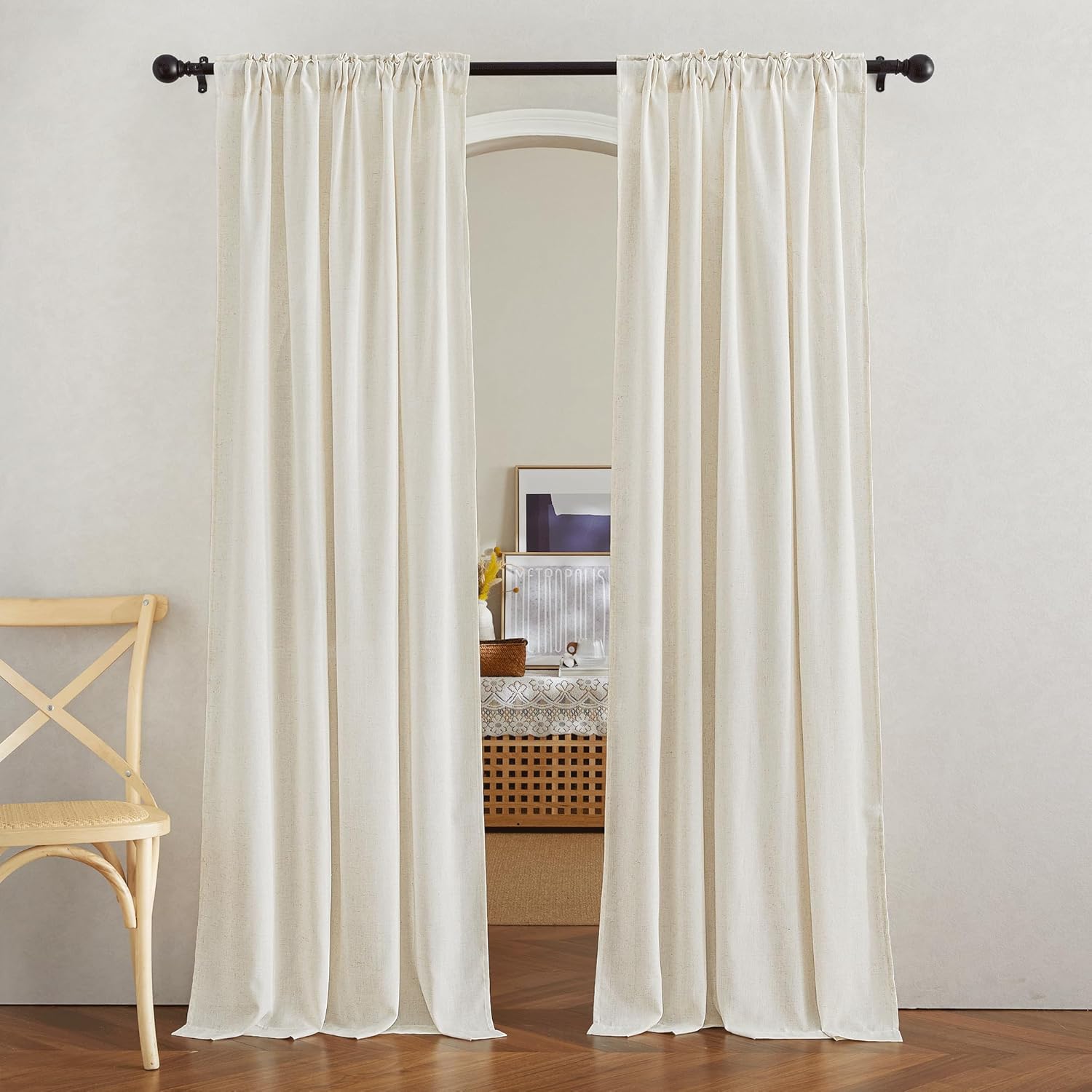 NICETOWN Natural Linen Curtains 2 Panels Set 80 Inches Long