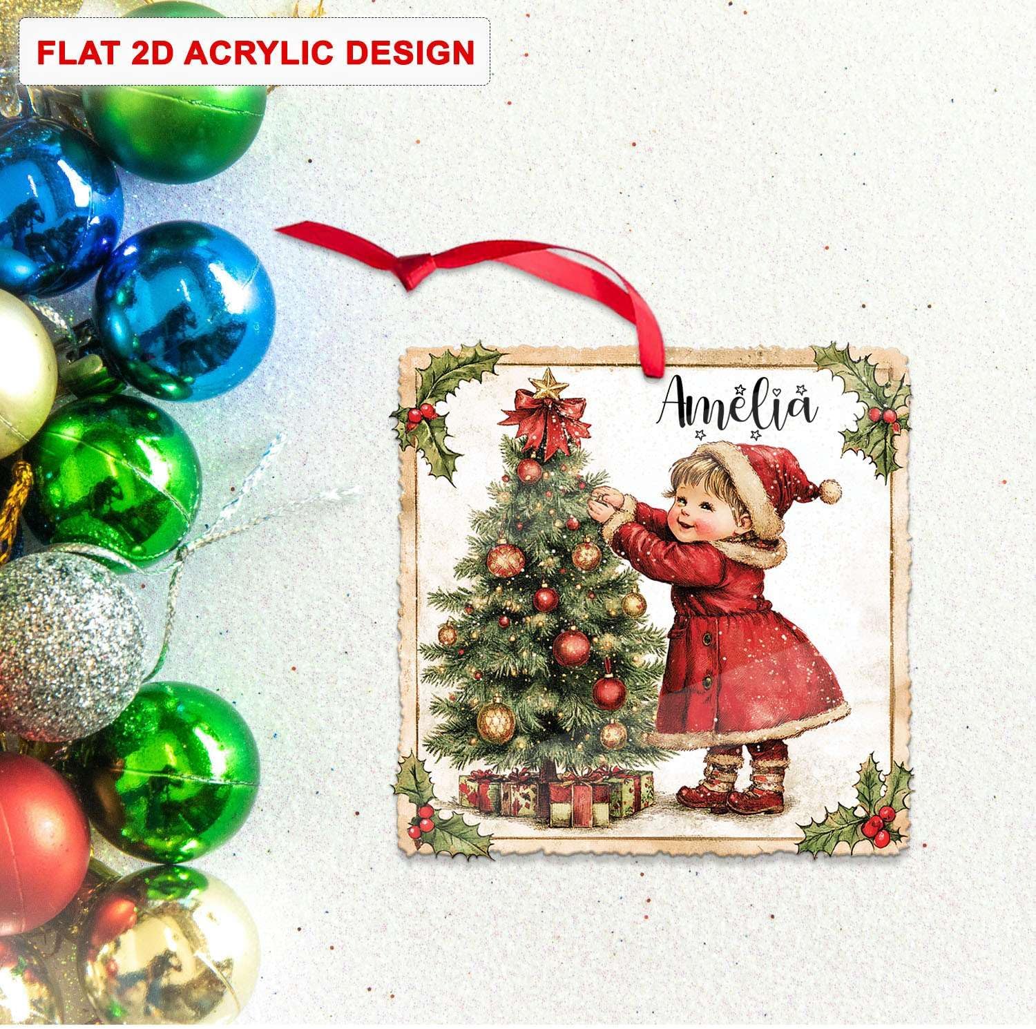 Personalized Name Christmas Tree Hanging Ornament for Girls