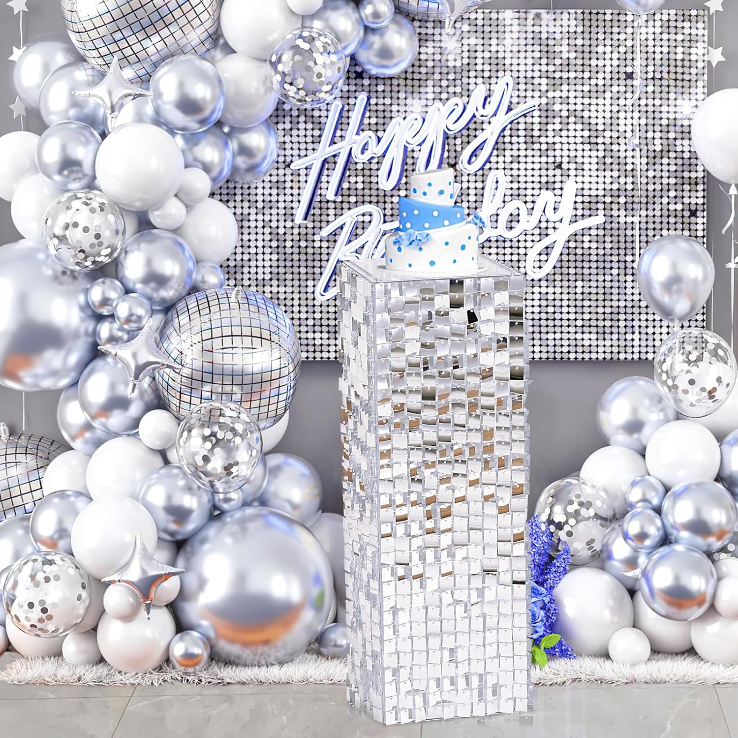 Silver Shimmer Pedestal Stand for Party Decor