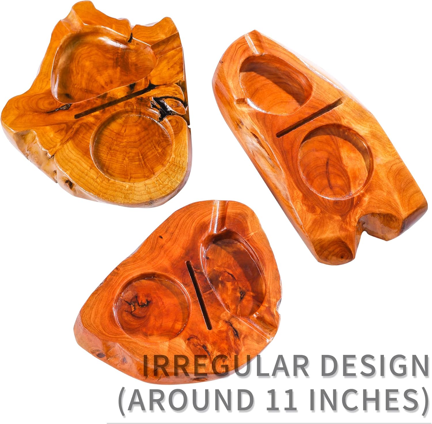 Wooden Cigar Ashtray with Whiskey Glass and Cutter Holder Large