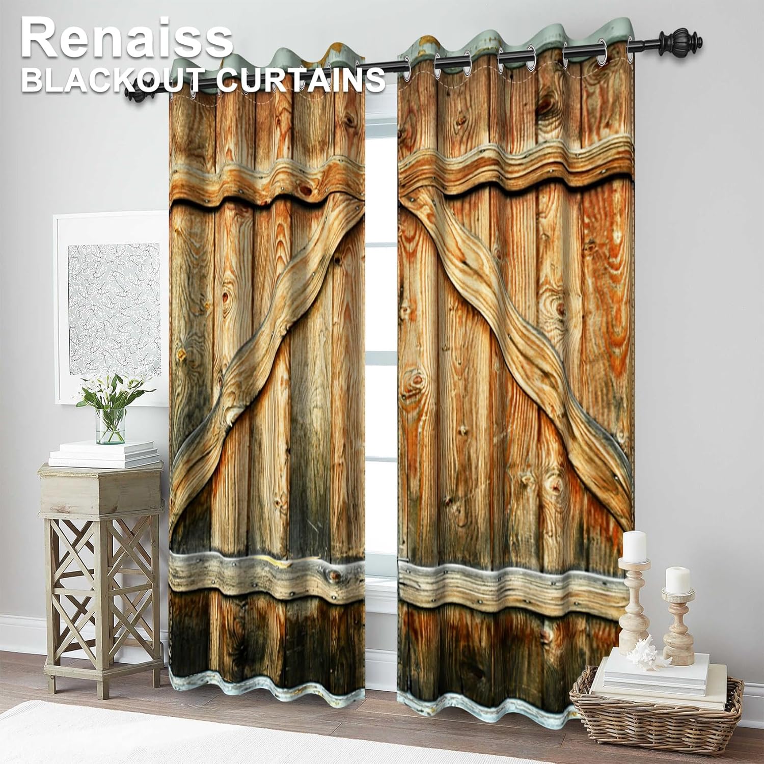 Renaiss Barn Door Curtains Set of 2 Panels Blackout