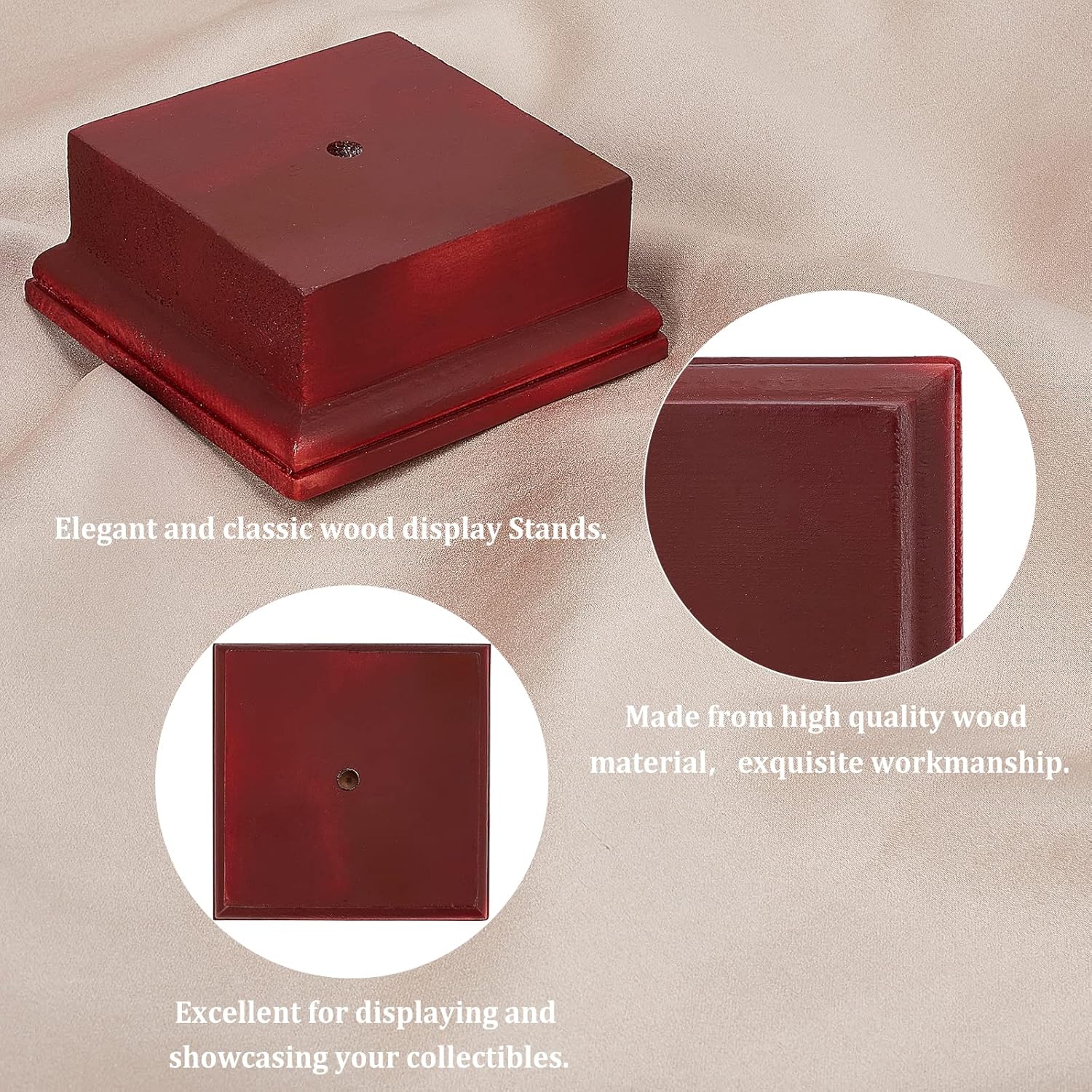 AHANDMAKER Square Dark Red Wooden Display Base