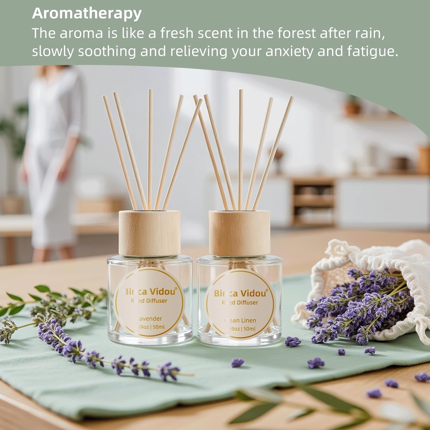 Binca Vidou Reed Diffuser Set Lavender Linen Natural Scent