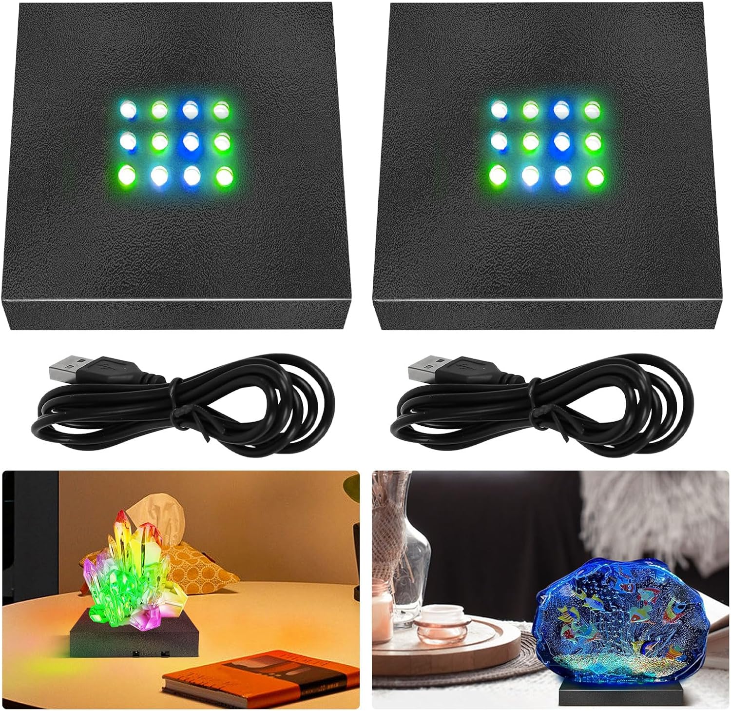 2Pcs Square LED Light Display Base Black