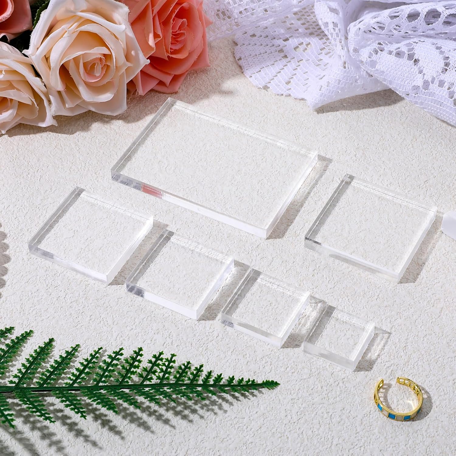 6 Pcs Clear Acrylic Square Blocks Display Stand