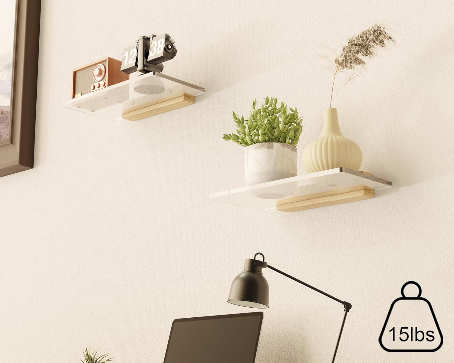 Solid Wood Acrylic Floating Shelf for Room Decor