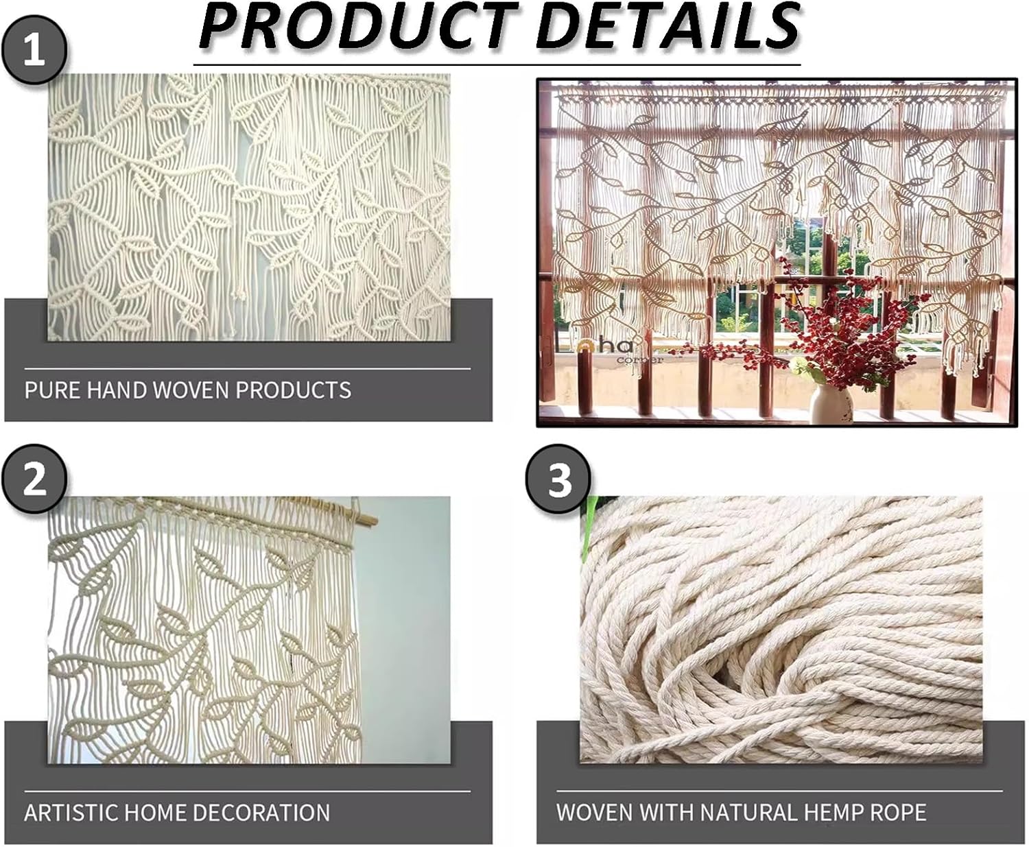 Macrame Curtains for Doorways Handwoven Privacy Panels