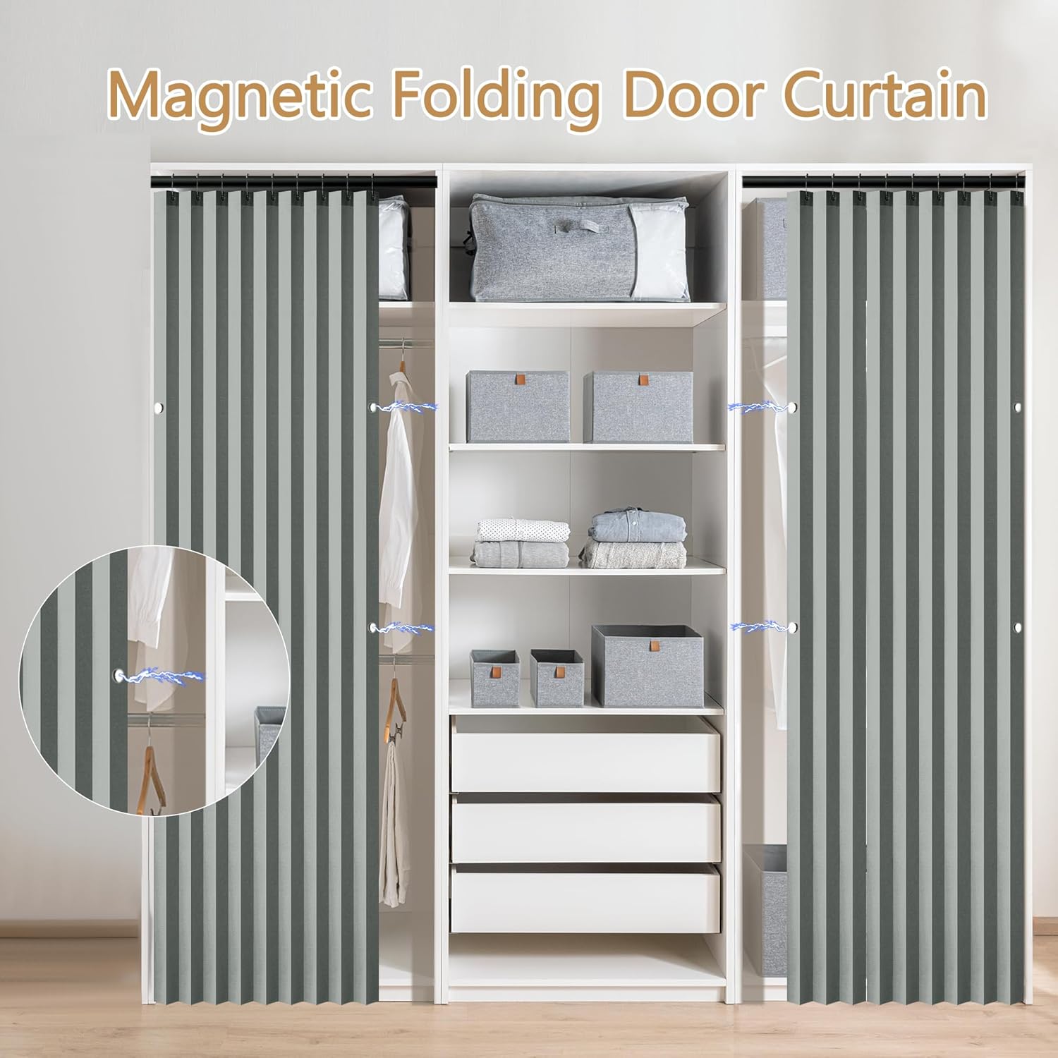 HOMBYS Magnetic Door Curtain 2 Panel Grey 40x78 Inches