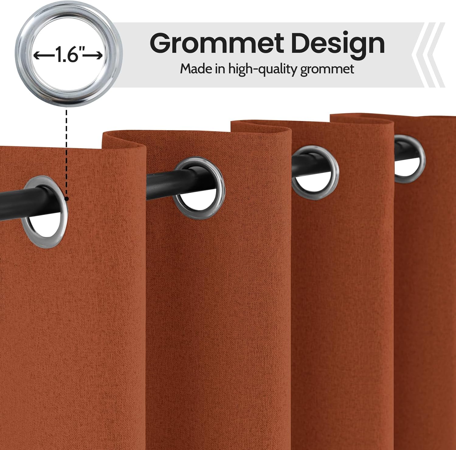 COSVIYA Blackout Burnt Orange Linen Curtains 2 Panels Set 72 Inch