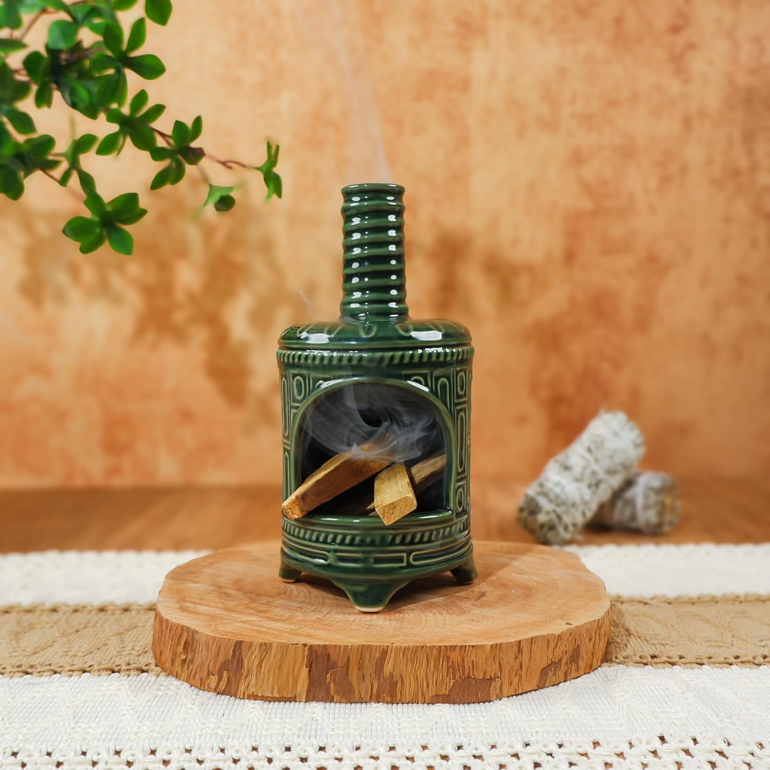 Handmade Ceramic Palo Santo Holder with Mini Chiminea