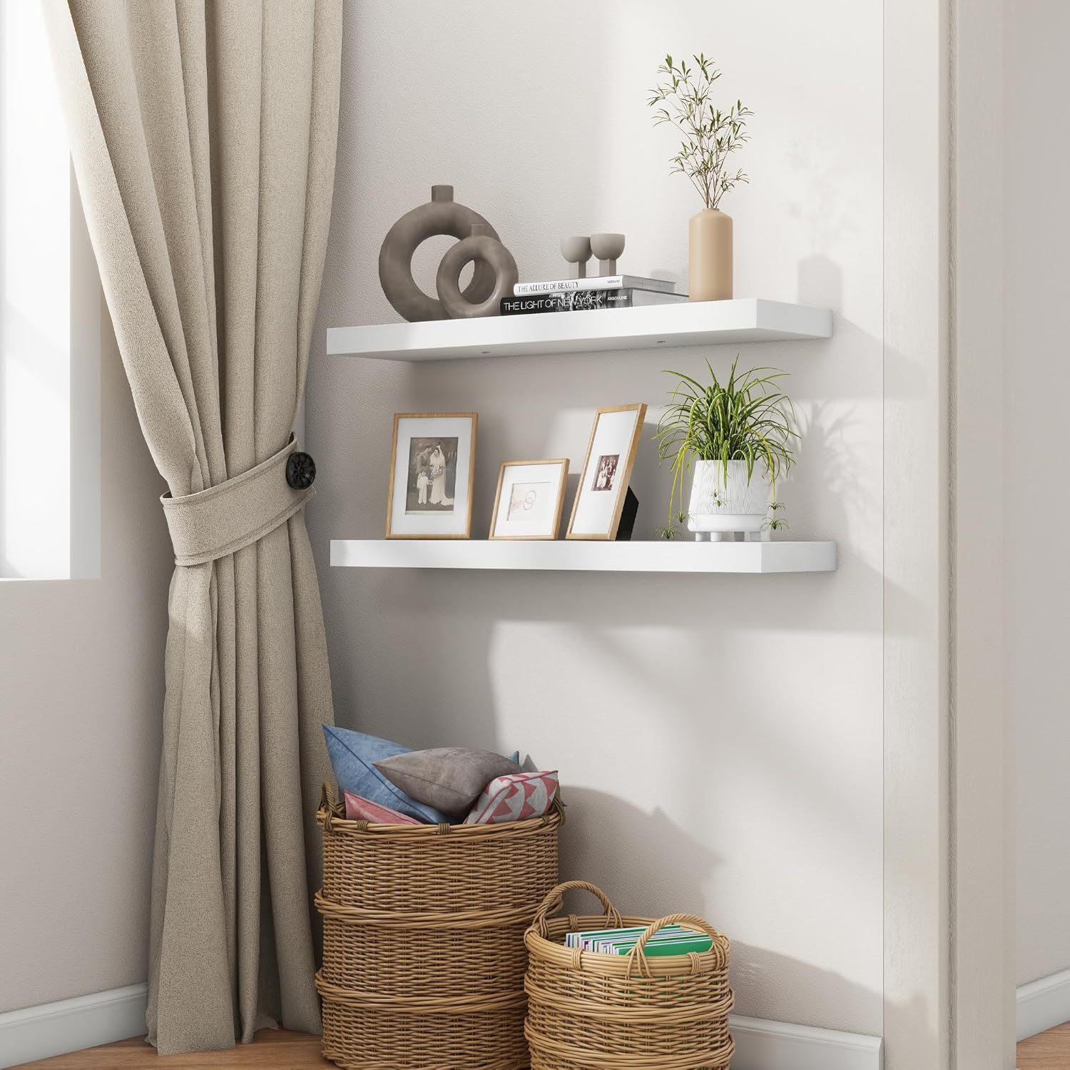 Fuqing 30 Inch White Floating Shelves Set of 2