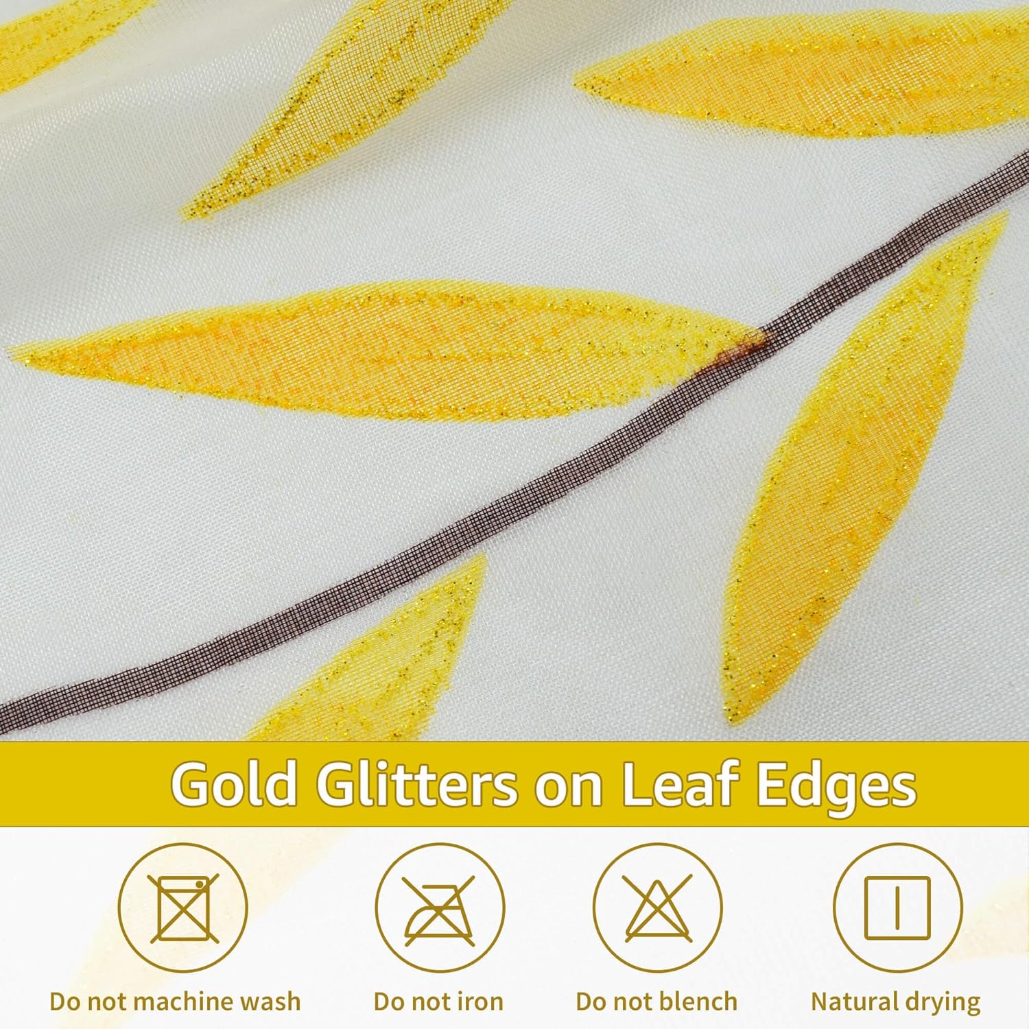 BROSHAN Yellow Sheer Curtains 2 Panels Voile