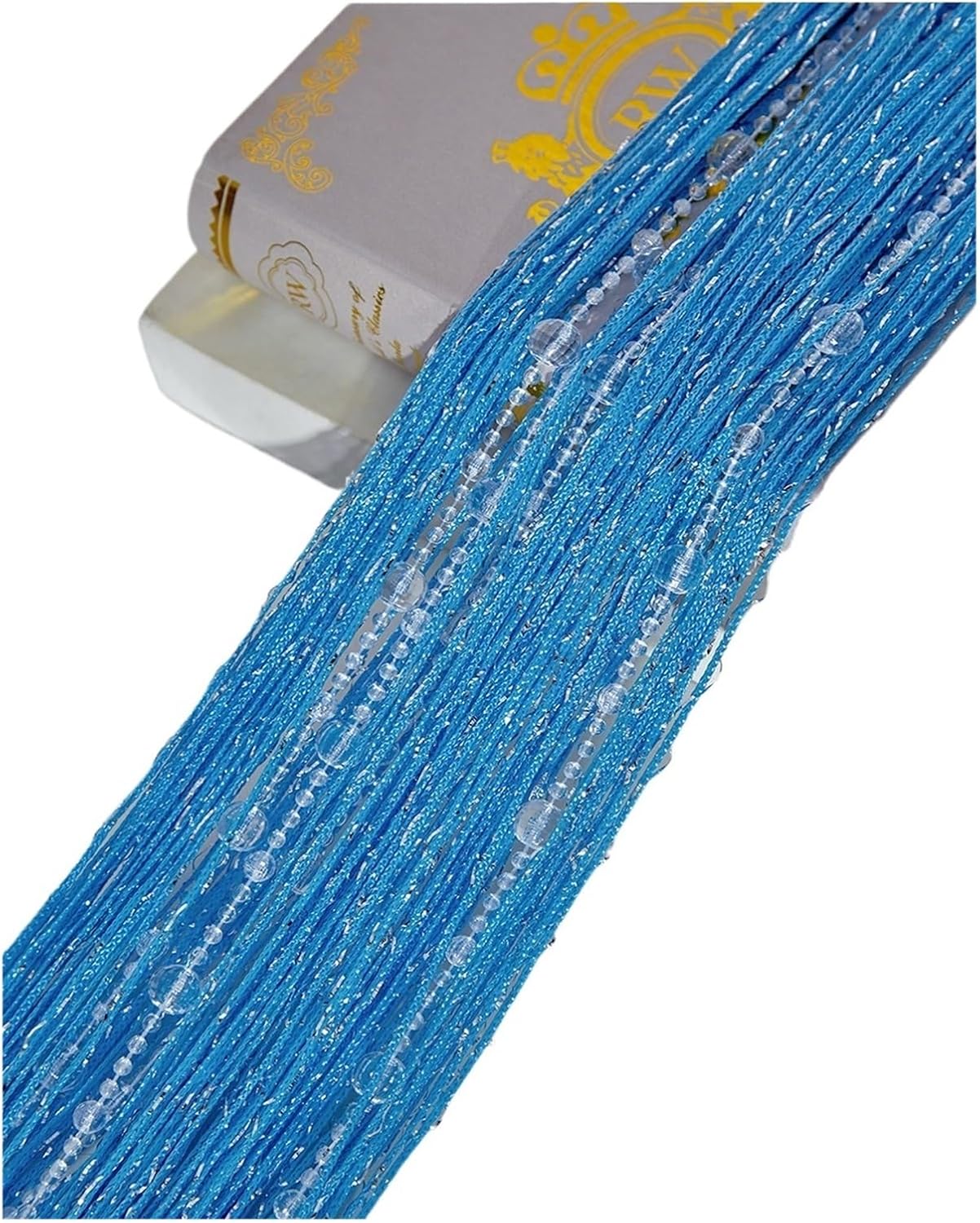 Beaded Door Curtain with Crystal Beads and Tassel Blue