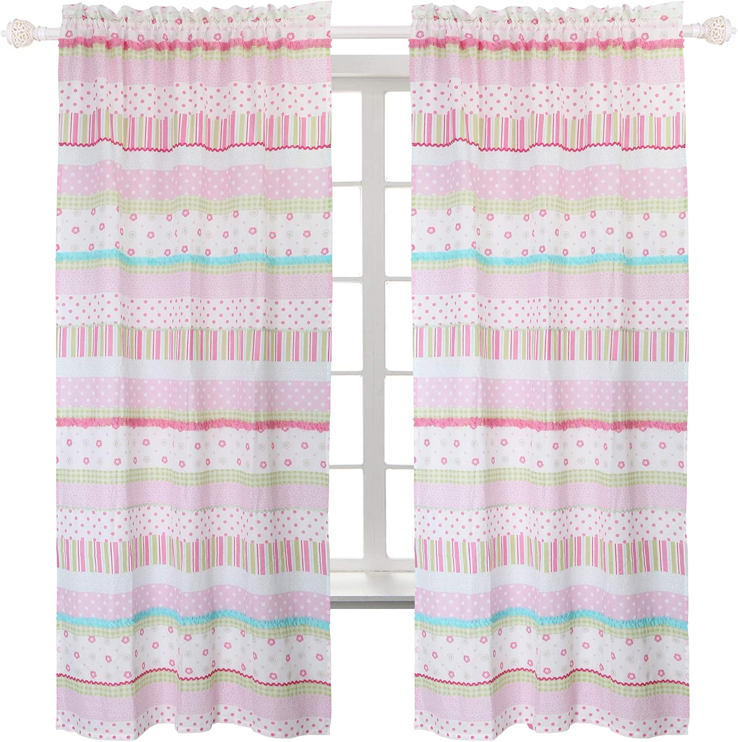 Cozy Line Peace Love Flower Polka Dot Stripe Plaid Ruffled Curtains 63 Panel