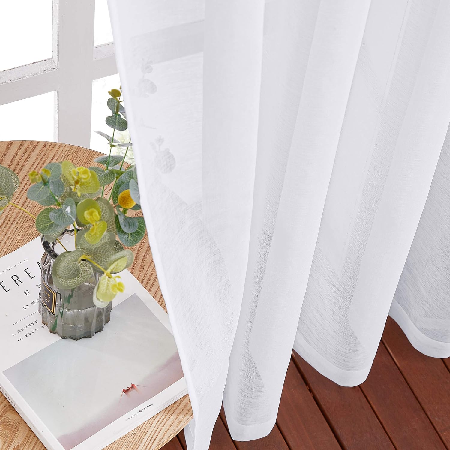 NICETOWN Sheer Curtains for Living Room - Grommet Top Faux Linen 84 Inches