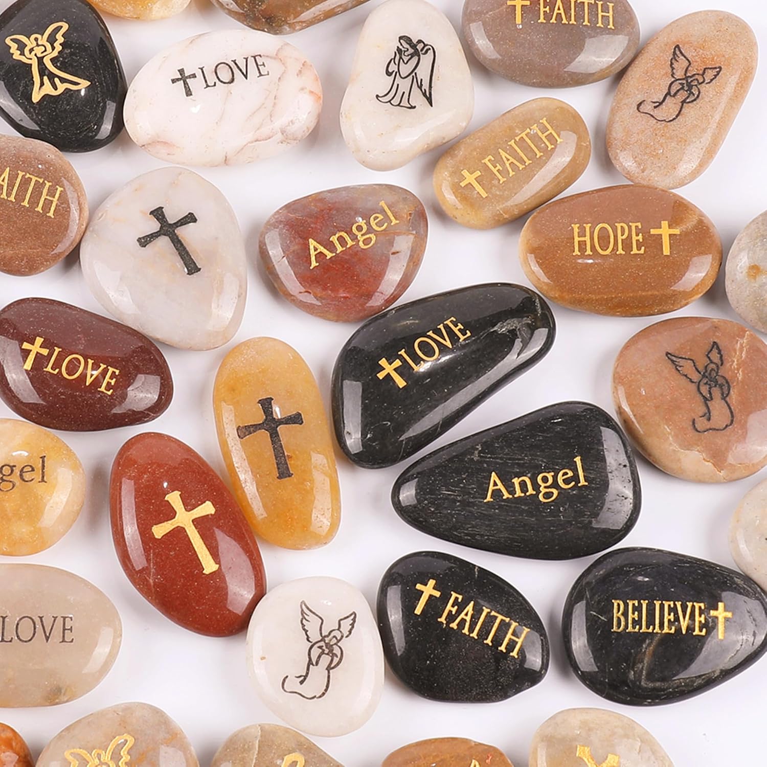 50PCS Engraved Guardian Angel Stones for Hope and Serenity