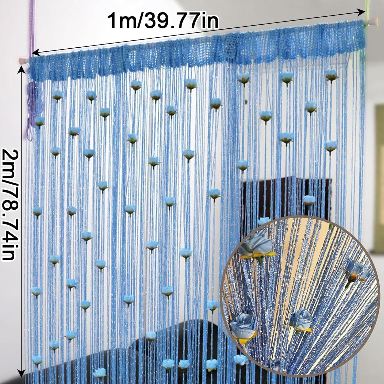 Thread Door Curtain with Hanging Roses and Beads