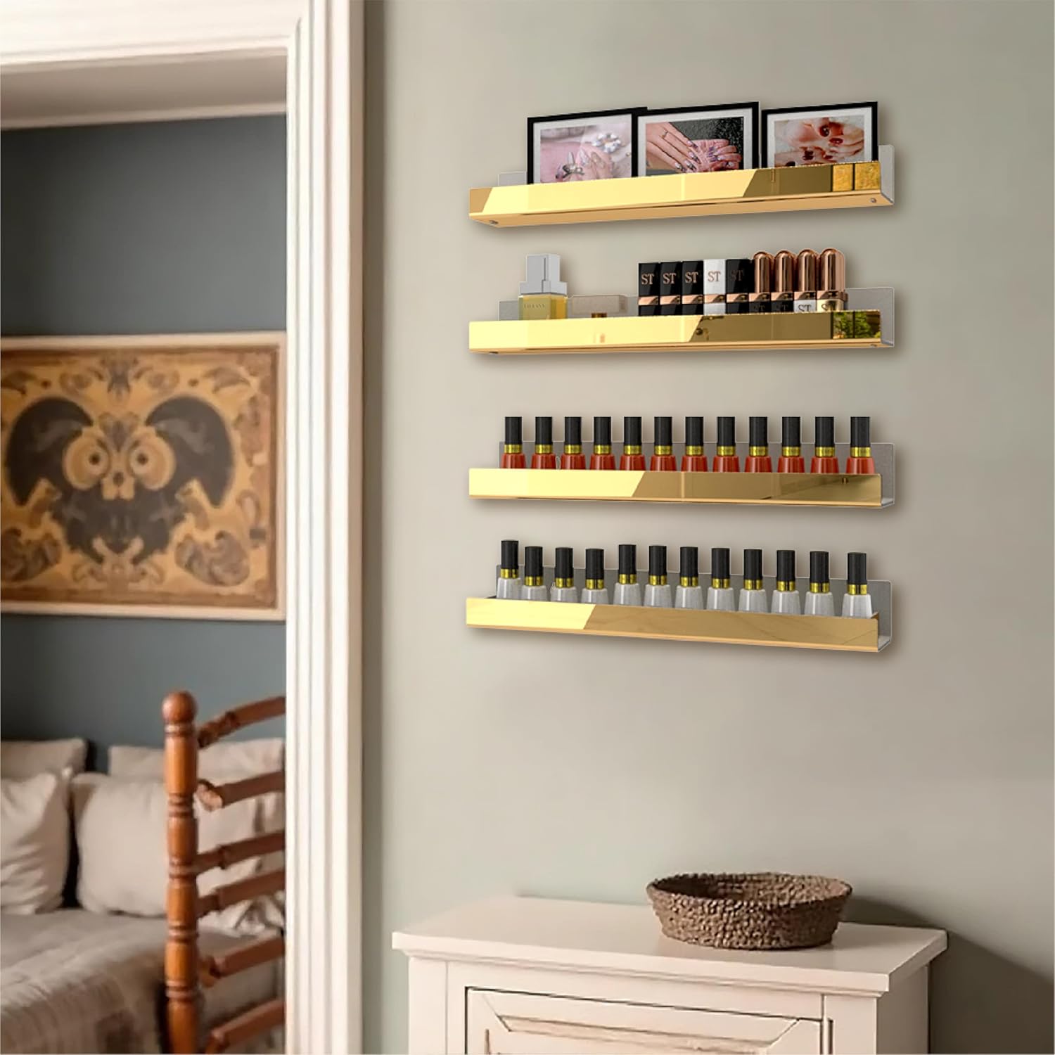 4 Pack 15 Inch Gold Reflective Acrylic Shelves