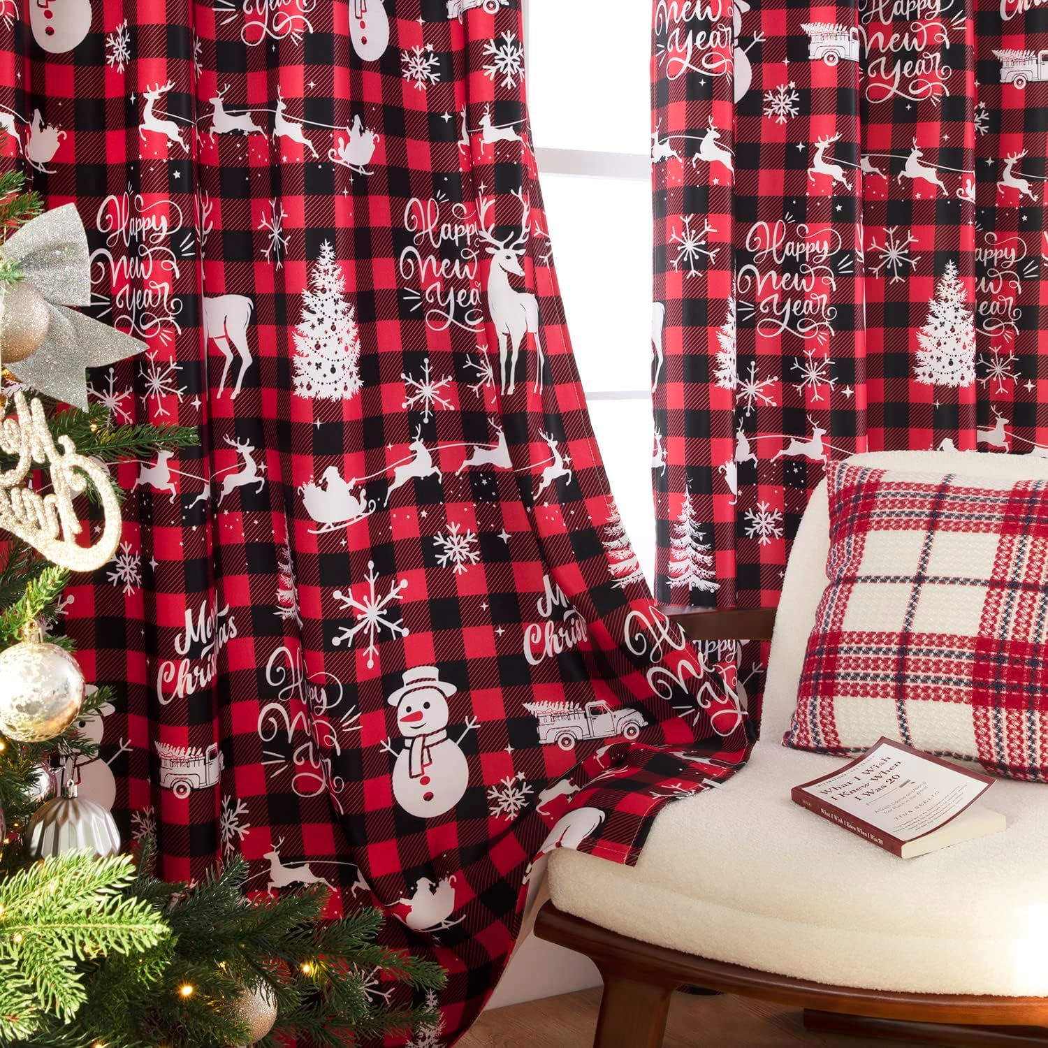 PANELSBURG Red Buffalo Plaid Curtains Set of 2