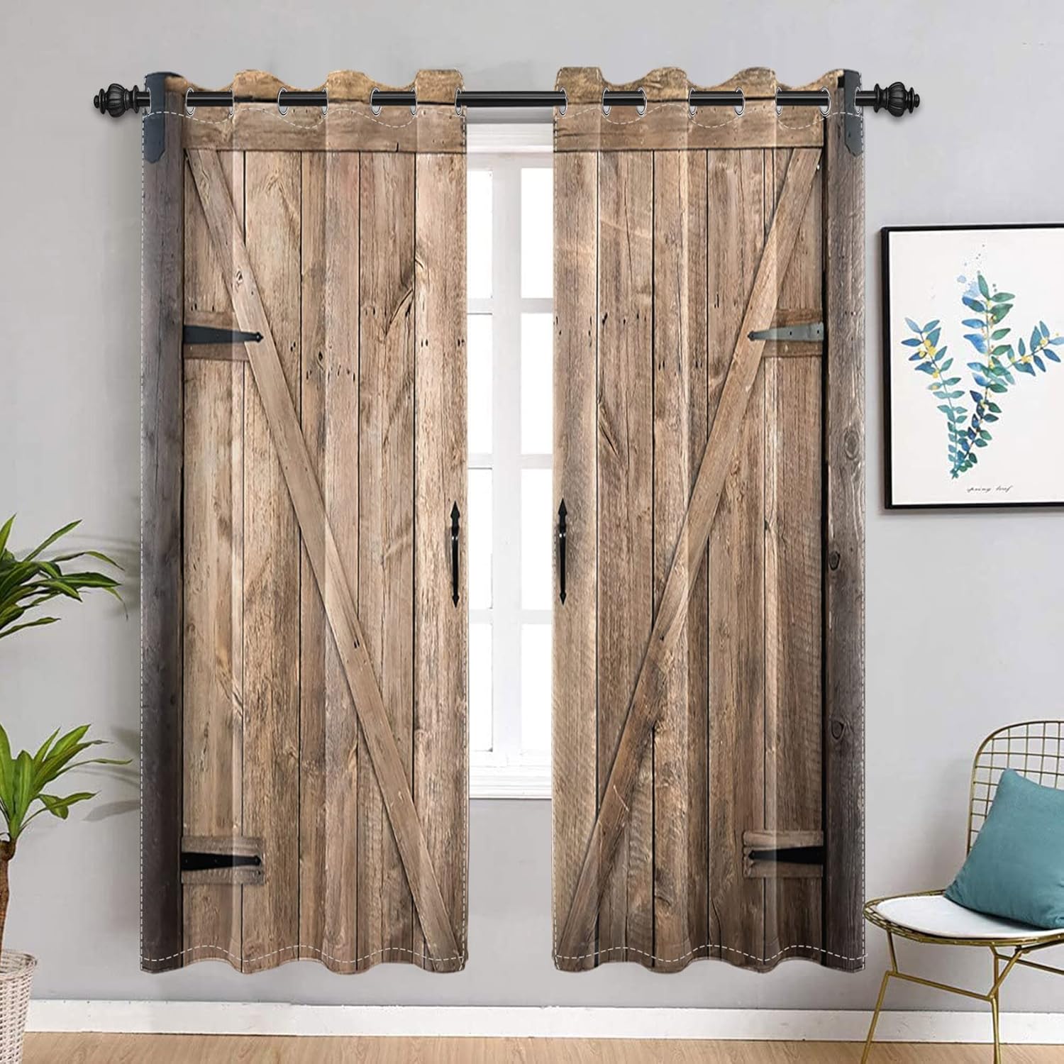 Yeele Rustic Wooden Barn Door Blackout Curtains Set of 2 Panels