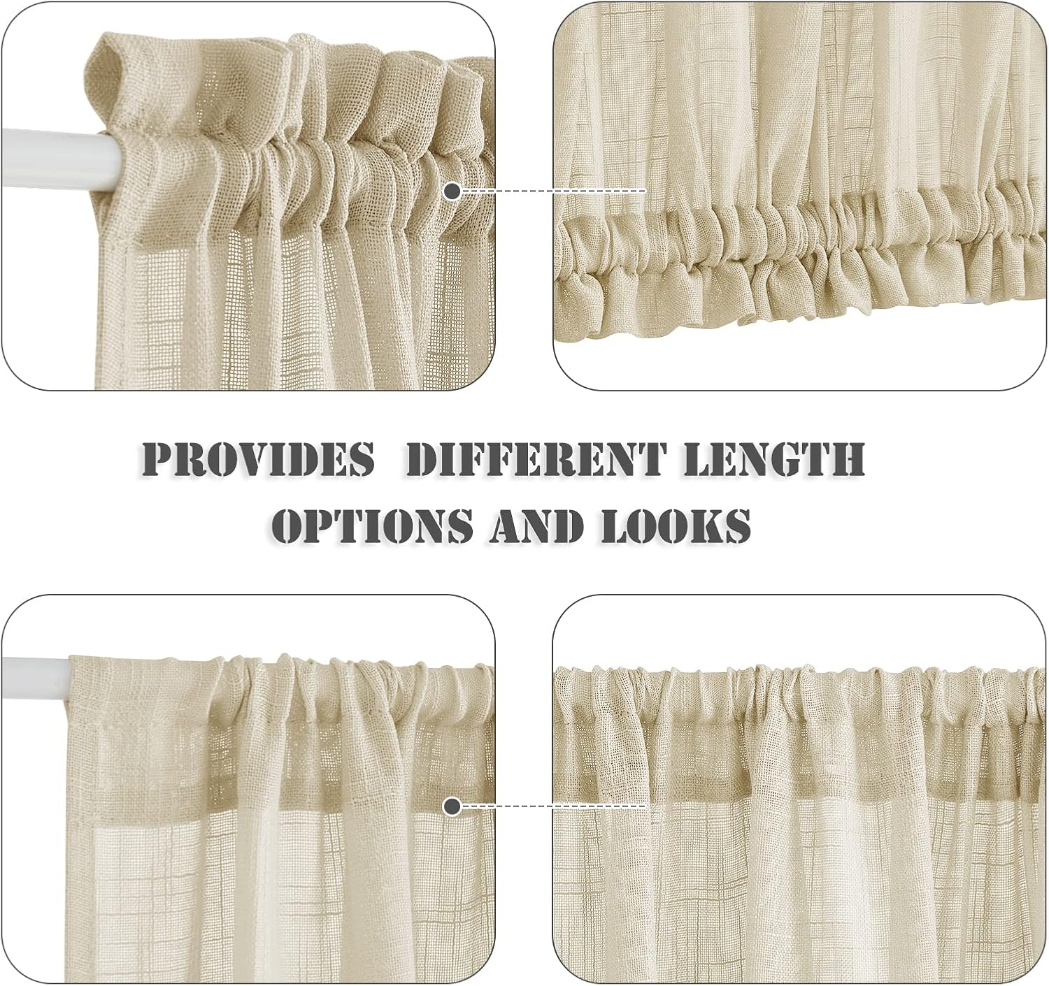 Pony Dance Front Door Curtain - 30x72 Soft Beige Faux Linen Panel