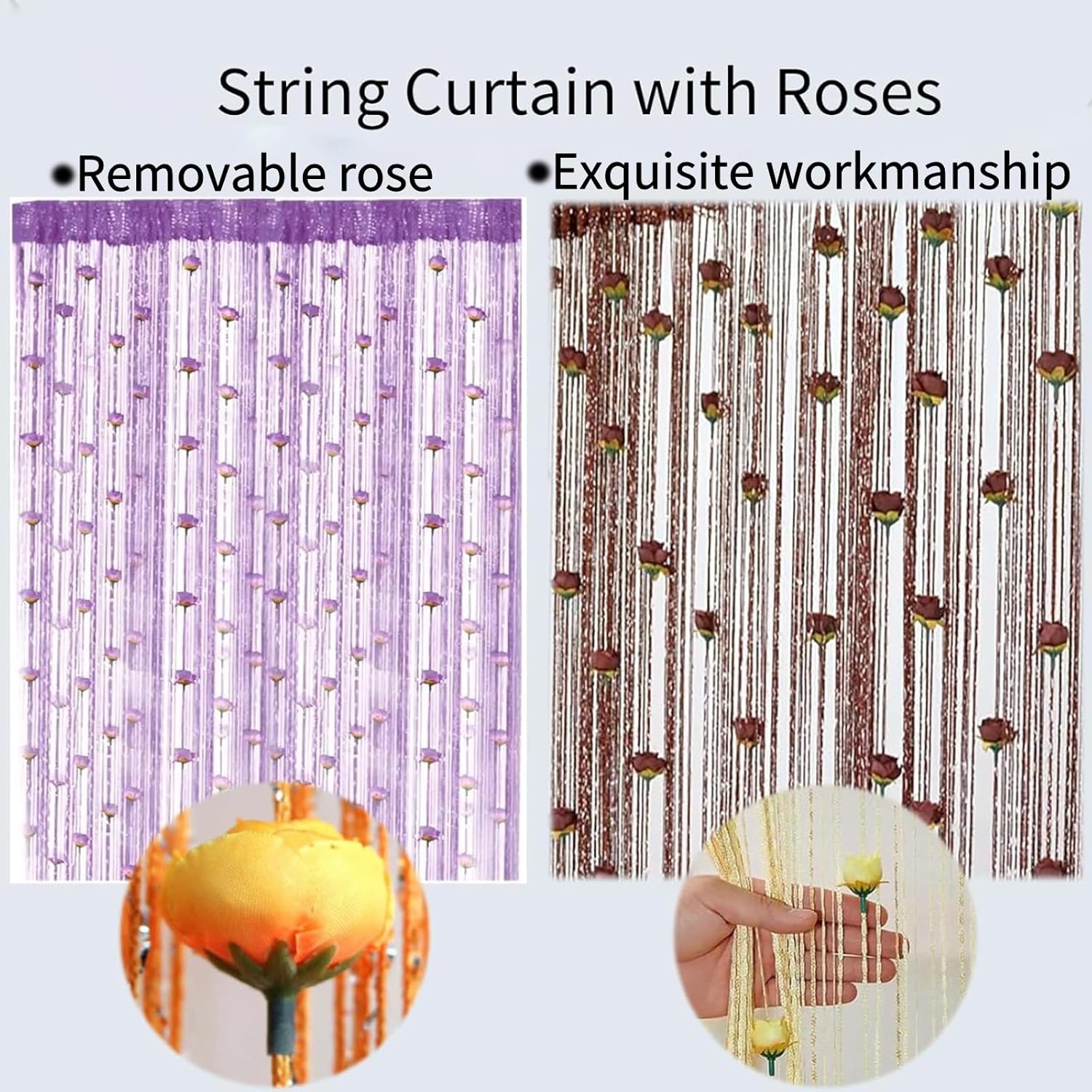 Generic String Curtain with Roses - Doorway Privacy Decor Yellow
