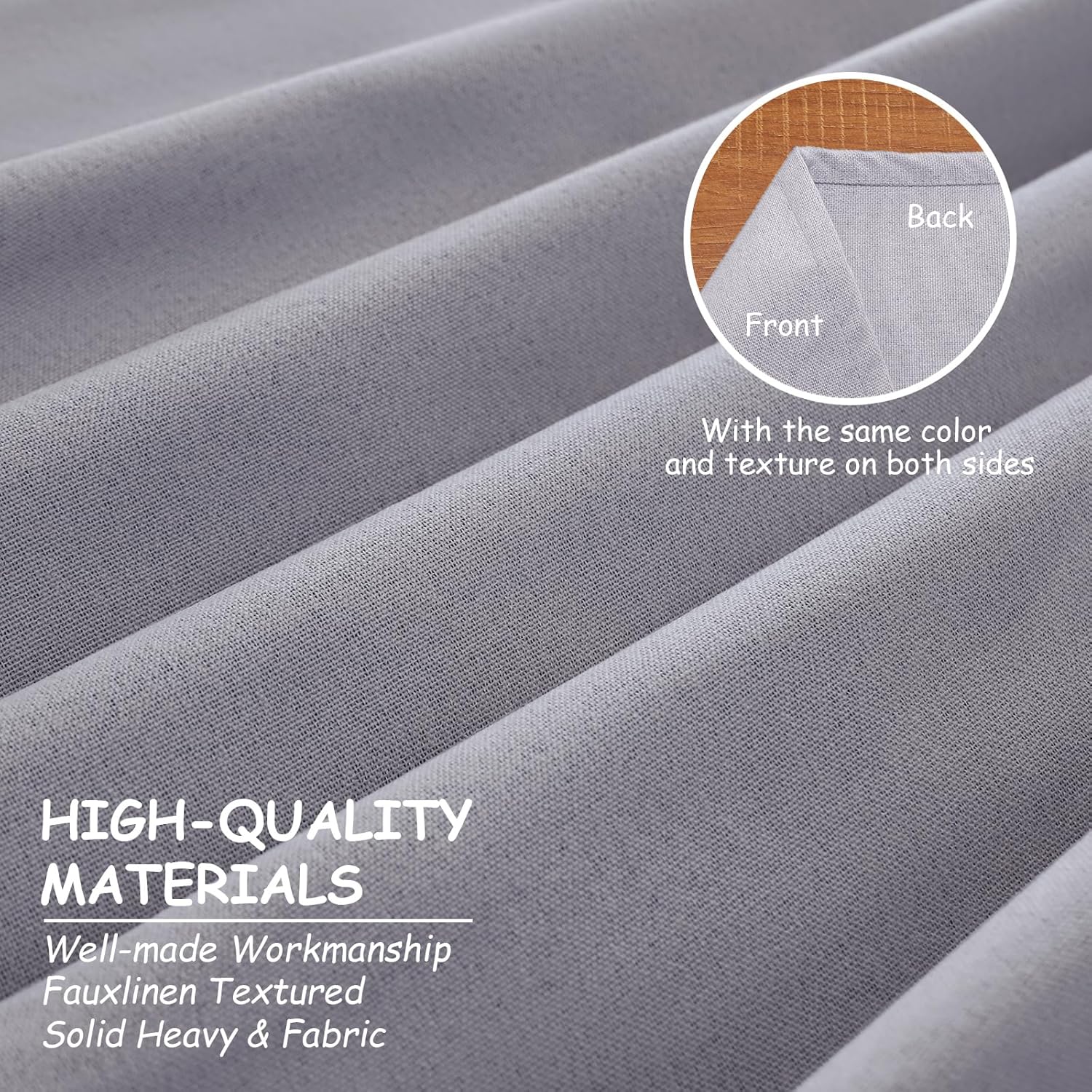 Light Grey Blackout Linen Curtains 2 Panels Set 72 Inches Length