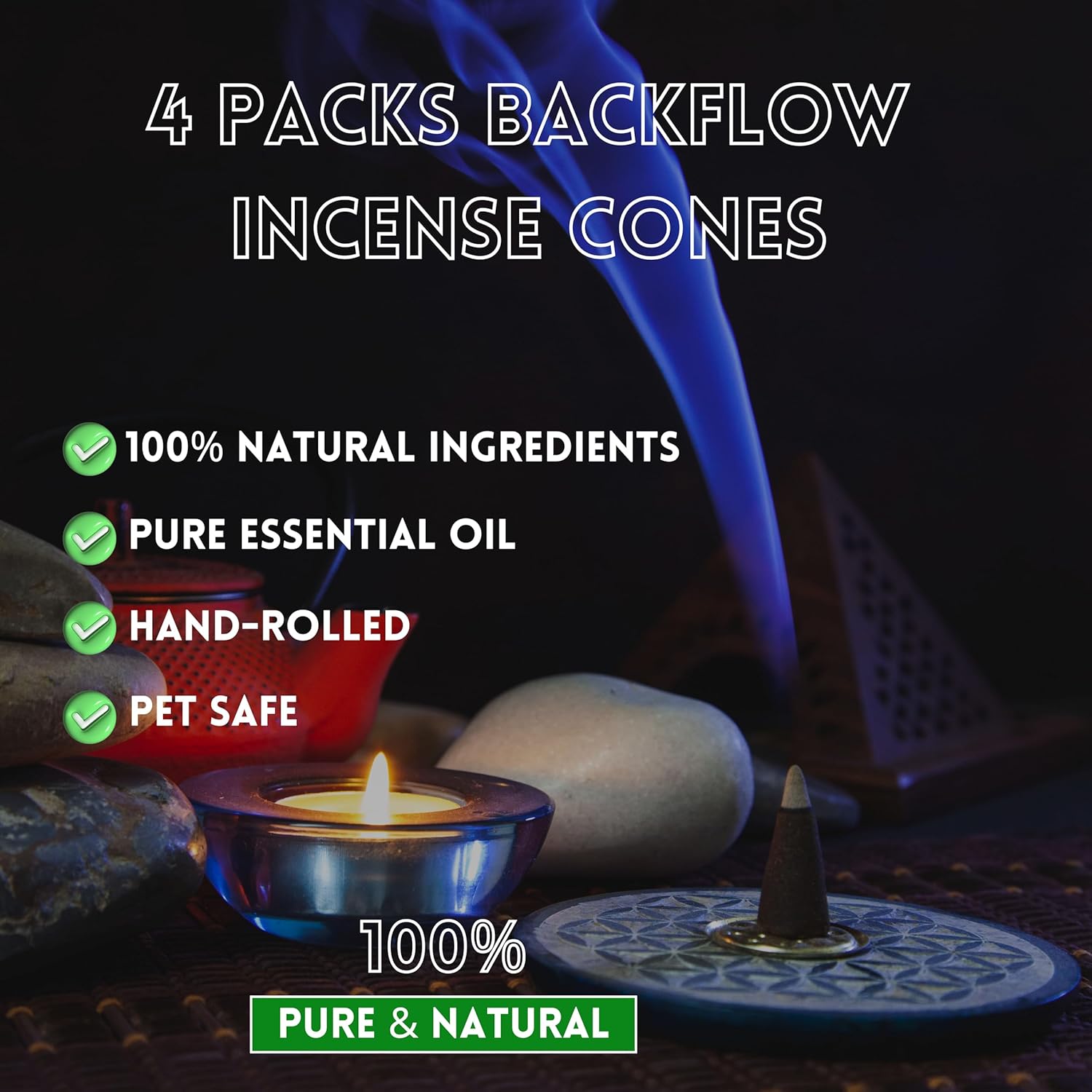 Soul Sticks Backflow Incense Cones - 40PCS White Sage Cleansing Set